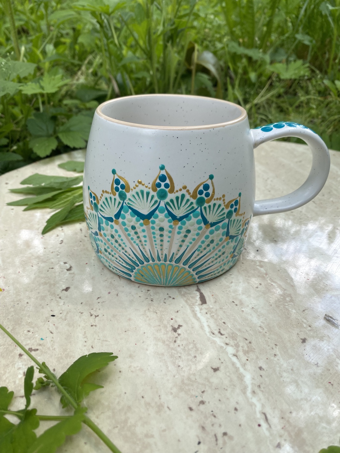 Set cana pictata manual + coaster - casă & stil de viață - echipamente de bucătărie - accesorii de depozitare  - cutie ceai și cafea - Artynos.ro