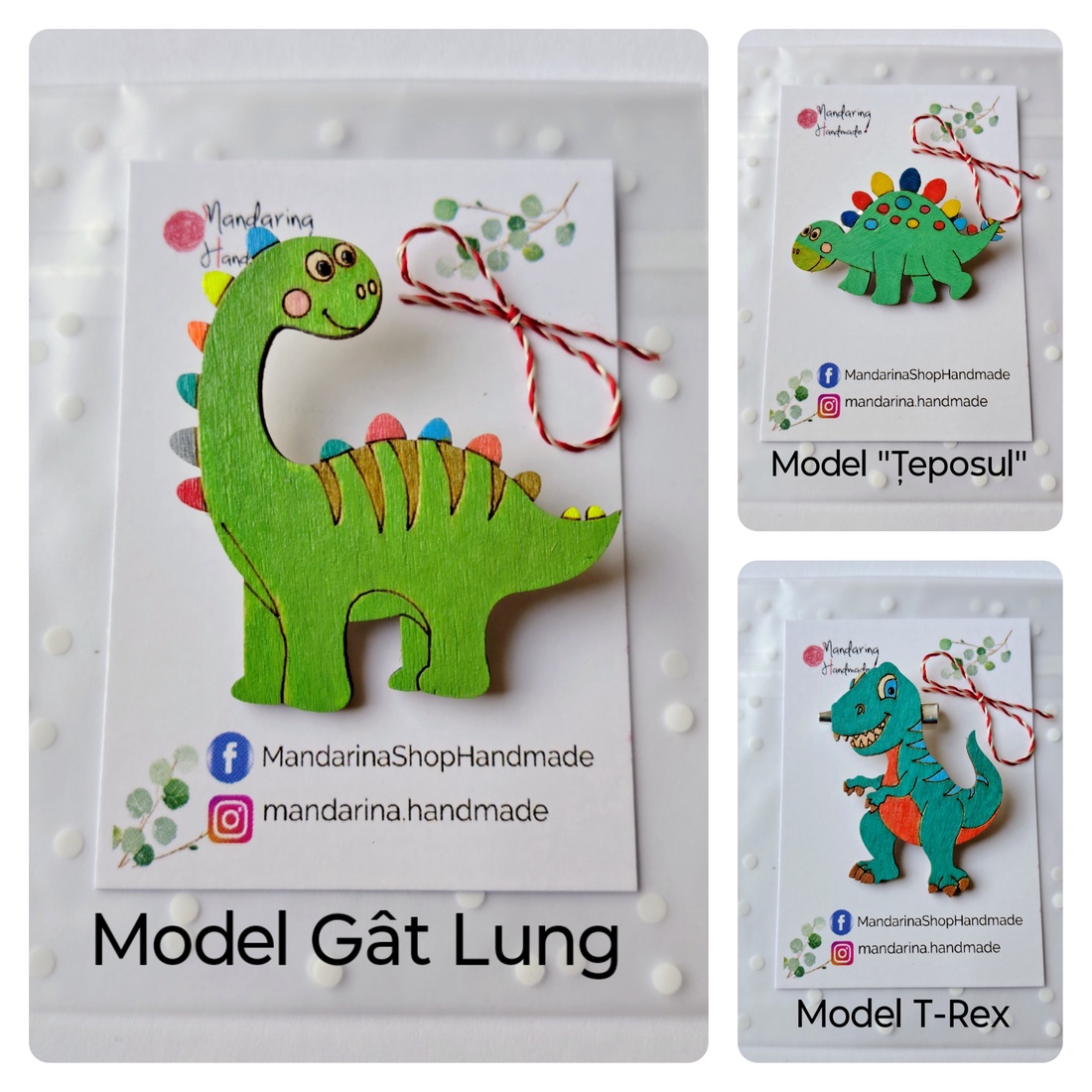Mărțișoare pentru băieți, din lemn, pictate manual � Model dinozauri - bijuterii - mărțișor - Artynos.ro