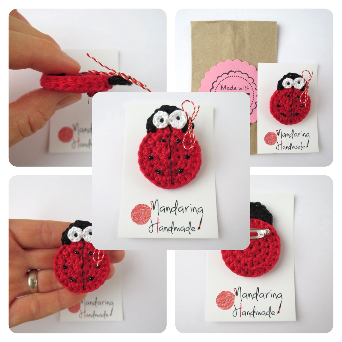 Buburuza Rotocol, mărțișor croșetat  - bijuterii - mărțișor - Artynos.ro