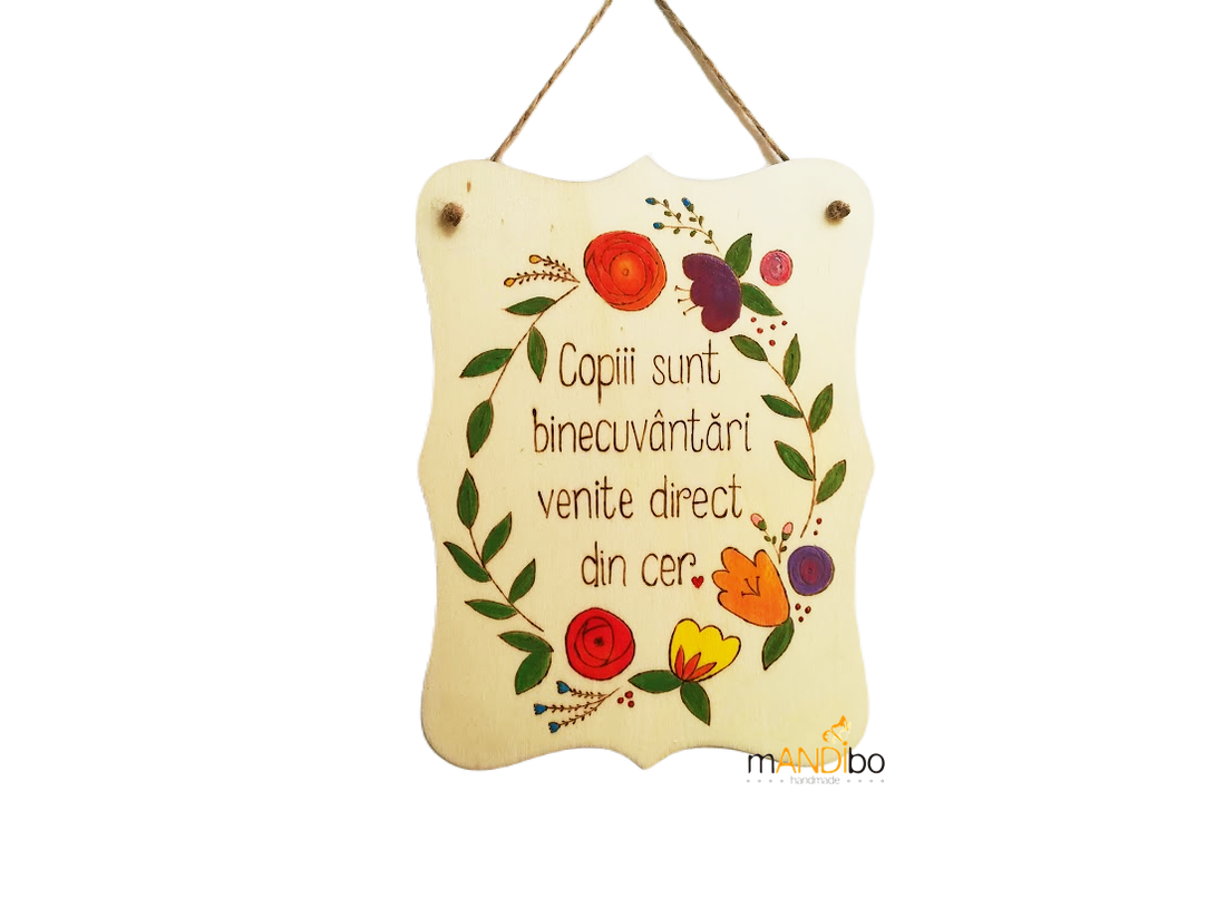 Tablita pirogravata - Copiii sunt binecuvantari - accesorii locuință - echipament pentru camera copiilor - decorațiuni pentru camera copilului - Artynos.ro