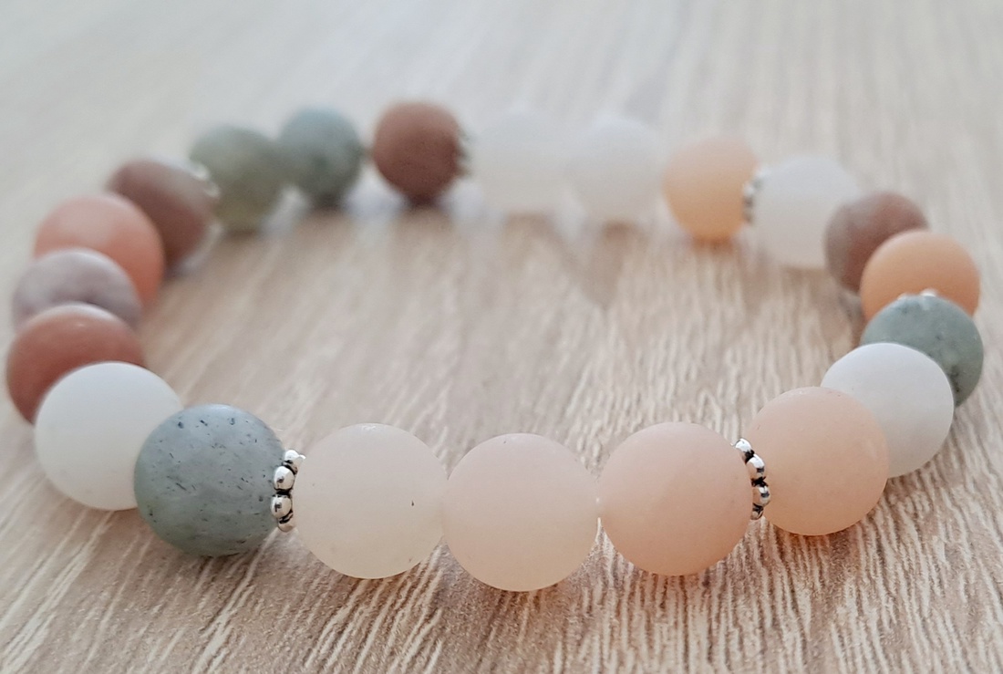 Bratara minerala Moonstone-Sunstone - bijuterii - brățări - brățară cu mărgele - Artynos.ro