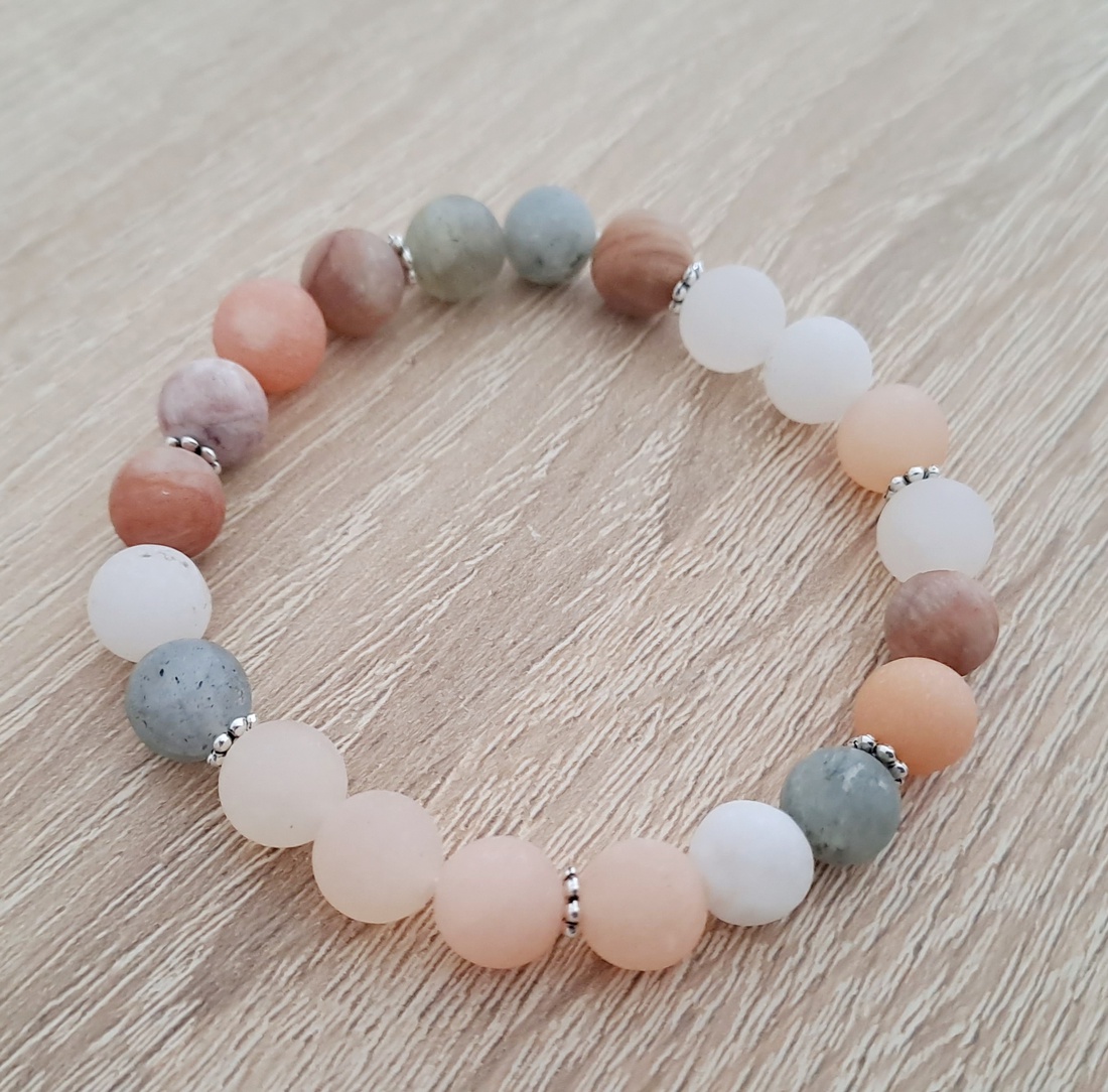 Bratara minerala Moonstone-Sunstone - bijuterii - brățări - brățară cu mărgele - Artynos.ro