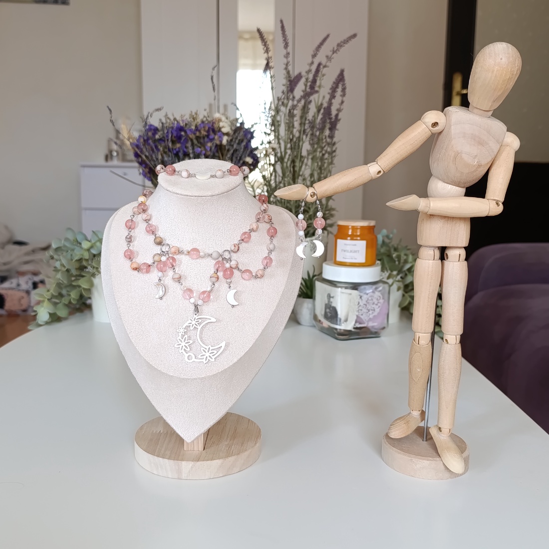 Set bijuterii unicat Grădina Lunii � Cuart, jasp, sidef și oțel inoxidabil - bijuterii - seturi de bijuterii - Artynos.ro