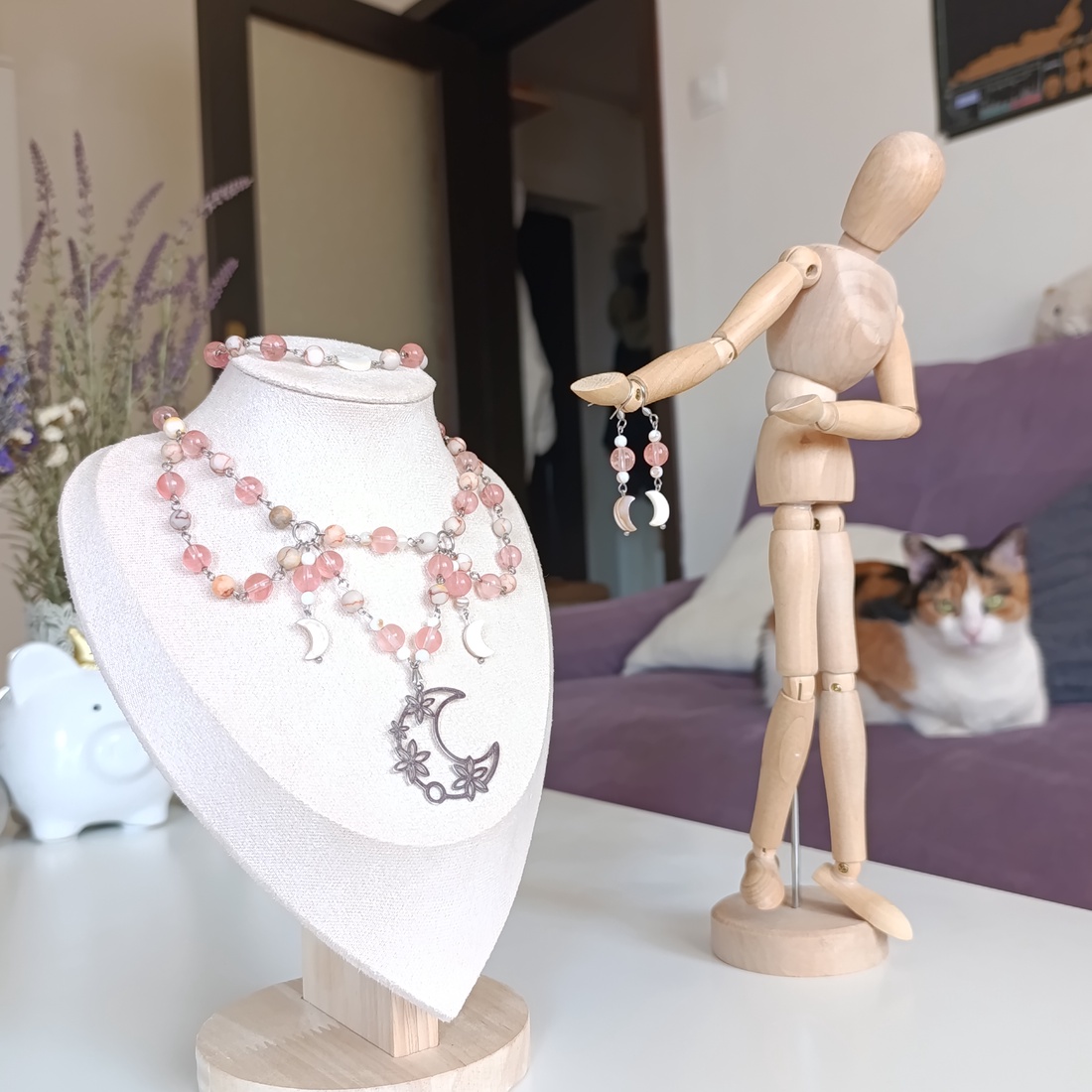 Set bijuterii unicat Grădina Lunii � Cuart, jasp, sidef și oțel inoxidabil - bijuterii - seturi de bijuterii - Artynos.ro