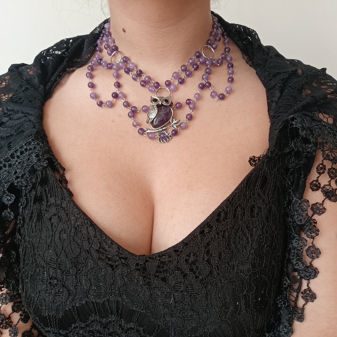 Royal � Set unicat de bijuterii cu ametist natural, colier stratificat, cercei și brățară, stil romantic vintage - bijuterii - seturi de bijuterii - Artynos.ro