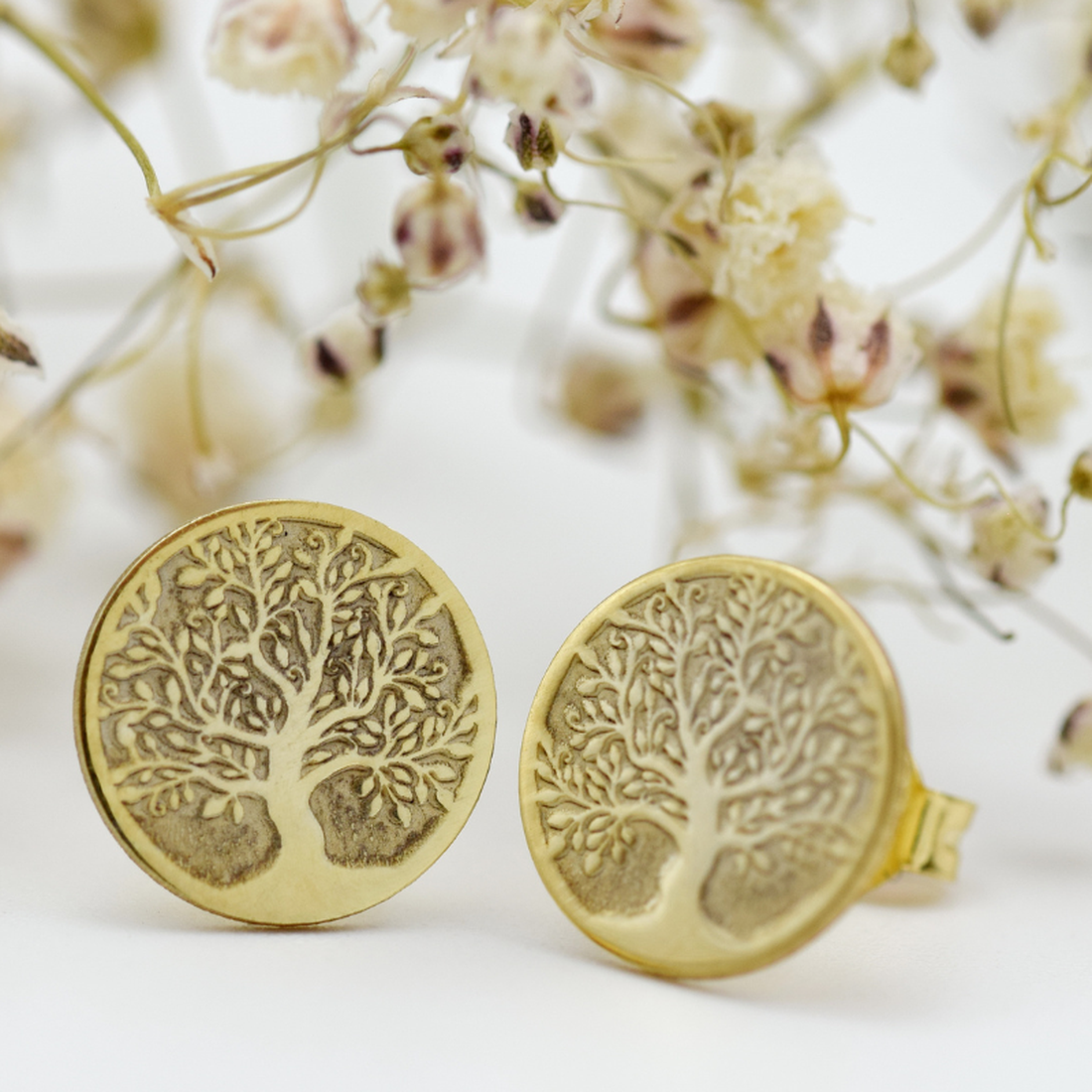 Cercei cu Șurub � Simbol Copacul Vieții � Argint 925 suflat cu Aur - bijuterii - cercei - cercei din argint - Artynos.ro