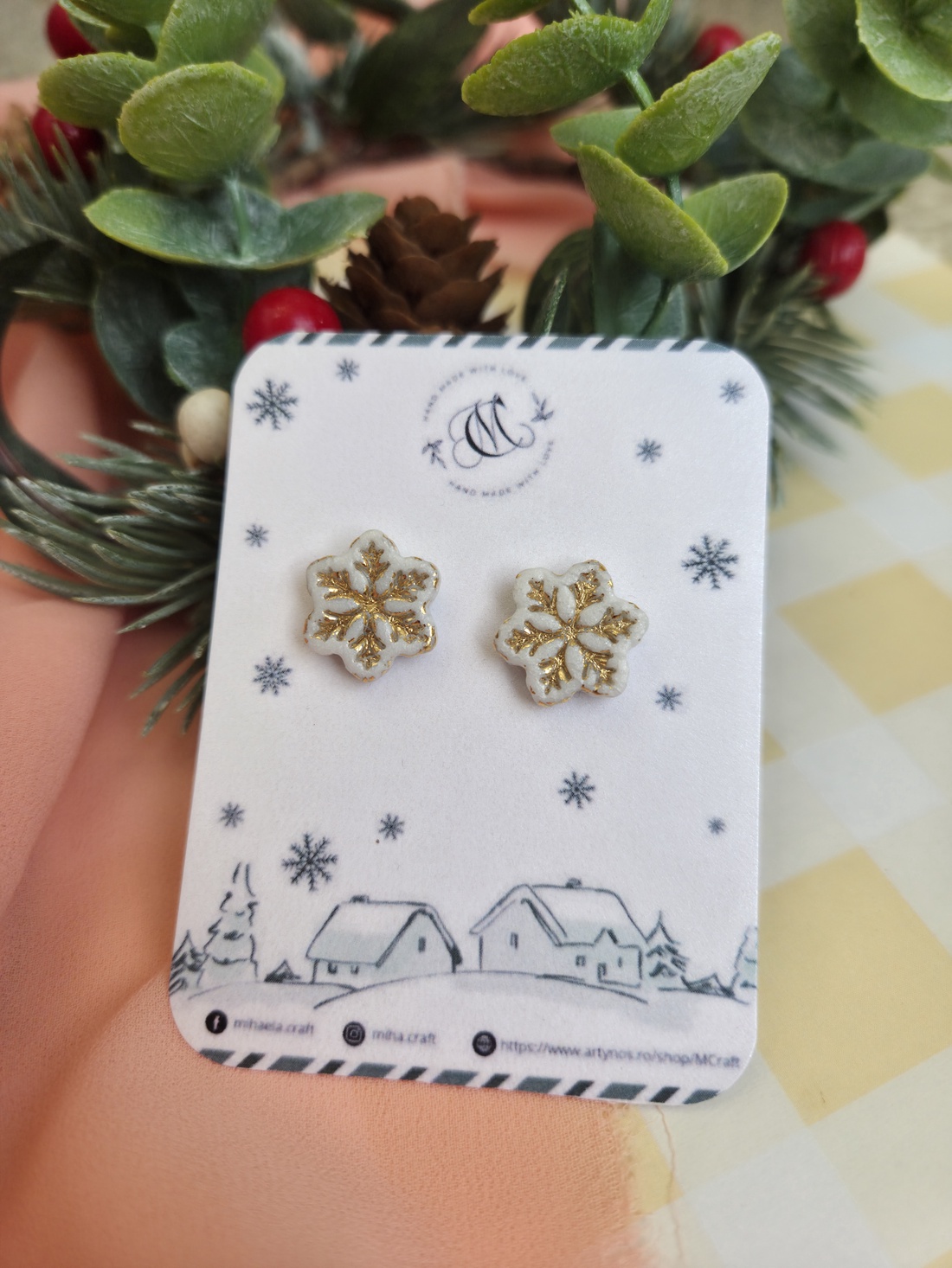 Cercei țintă fulg de nea auriu - crăciun - cadouri de moș crăciun - cadouri de moș crăciun - Artynos.ro
