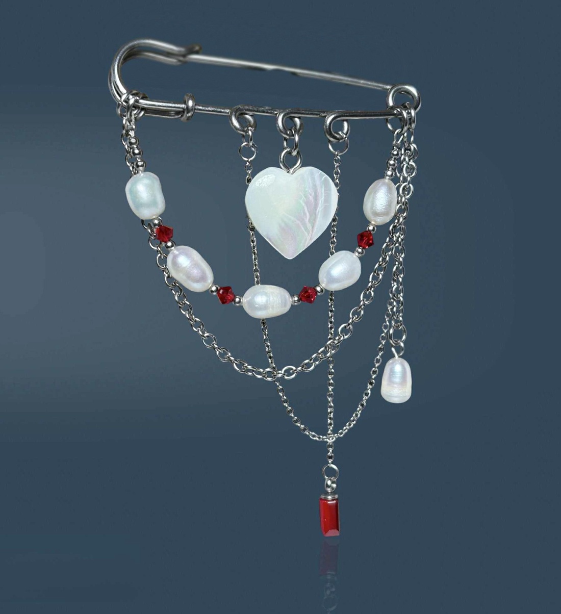 Brosa sidef, cristale Preciosa, perle cultura si otel inoxidabil - bijuterii - broșe - Artynos.ro