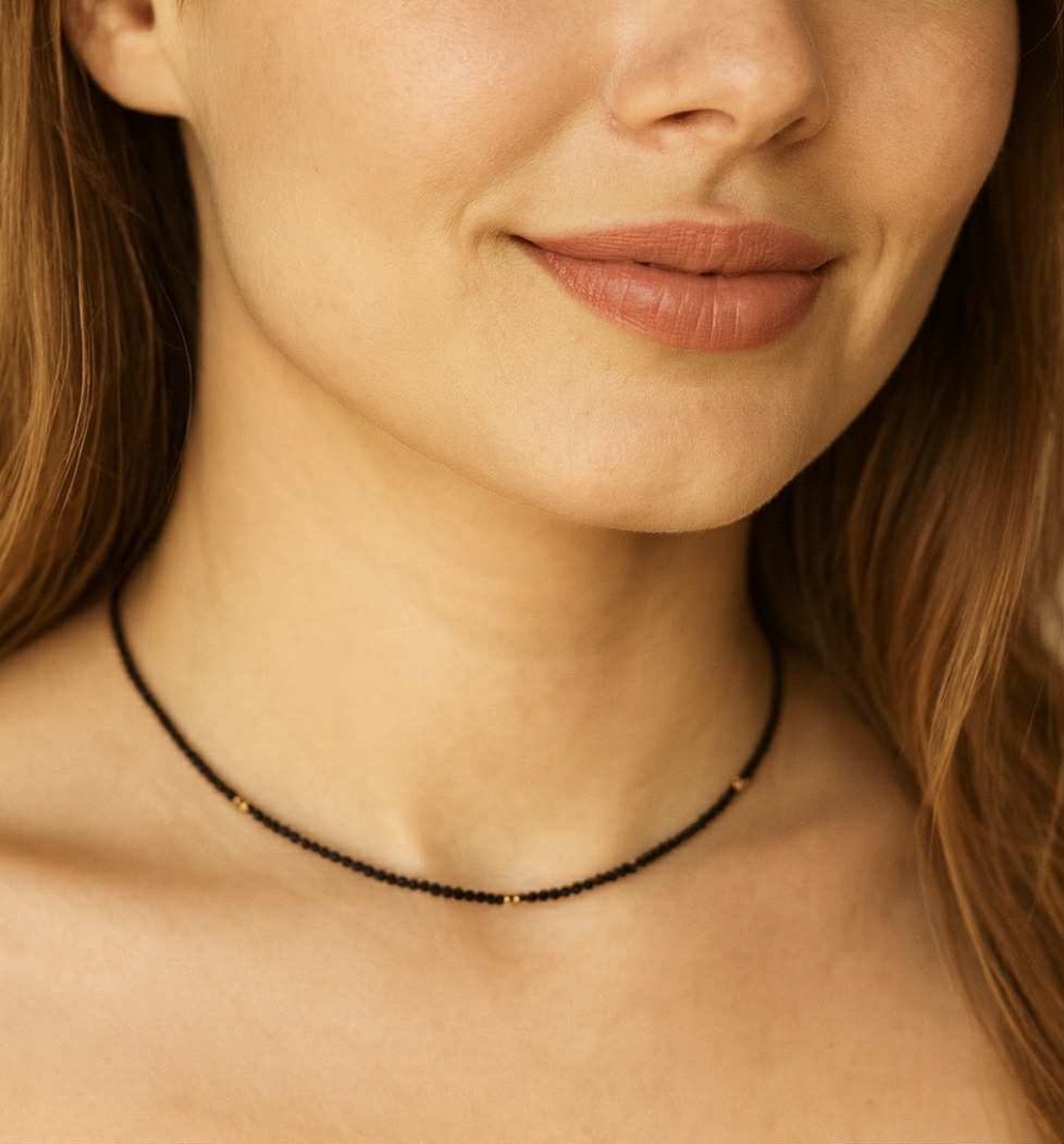 Colier turmalina neagra si aur filat de 14K - bijuterii - coliere - coliere din mărgele - Artynos.ro