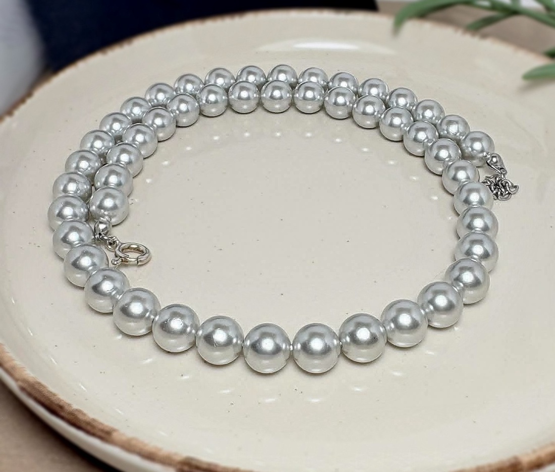 Colier perle scoică gri argintiu tip Mallorca - Silver Mist - bijuterii - coliere - coliere din pietre semiprețioase - Artynos.ro