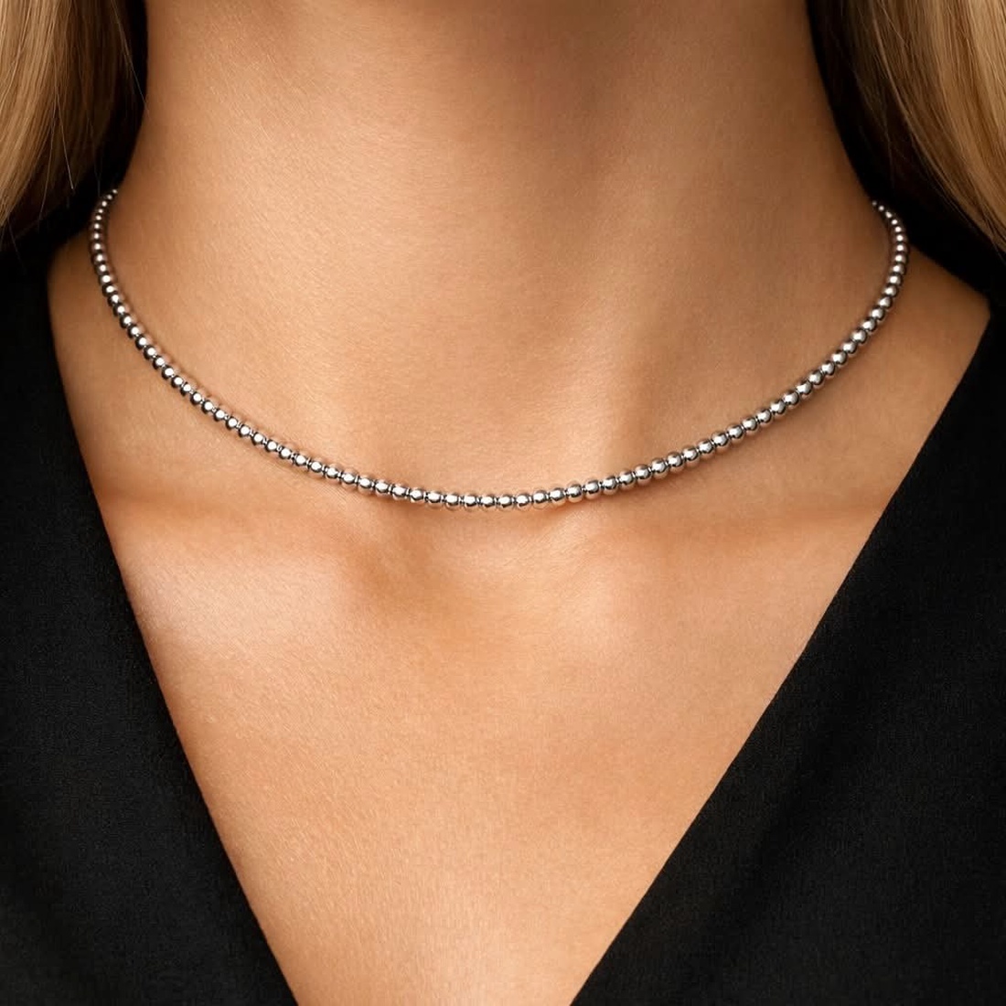 Colier minimalist din hematit argintiu - Silver Echo - bijuterii - coliere - coliere din pietre semiprețioase - Artynos.ro
