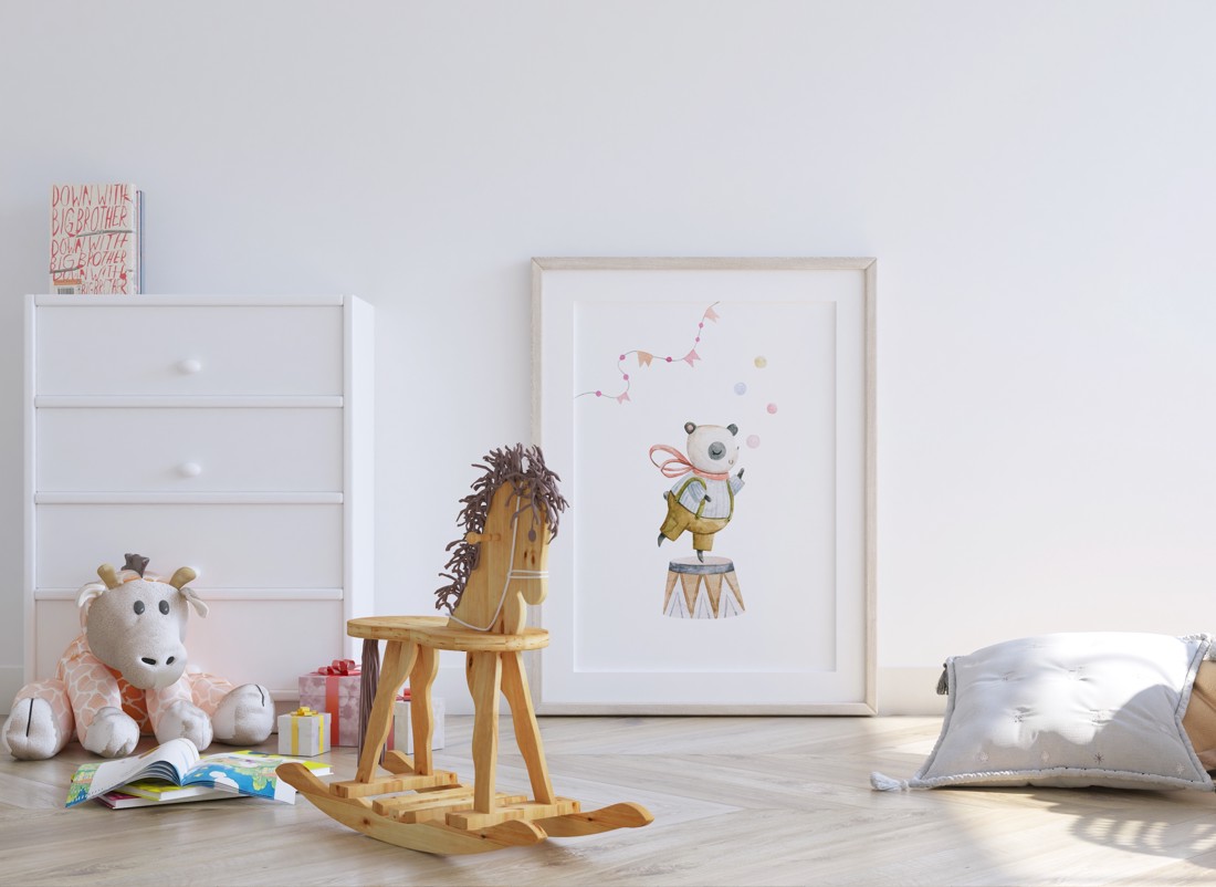 Decal de perete pentru camera copilului, poster artiști de circ, set unic personalizat de imagini cu animale, 3 bucăți -  - Artynos.ro