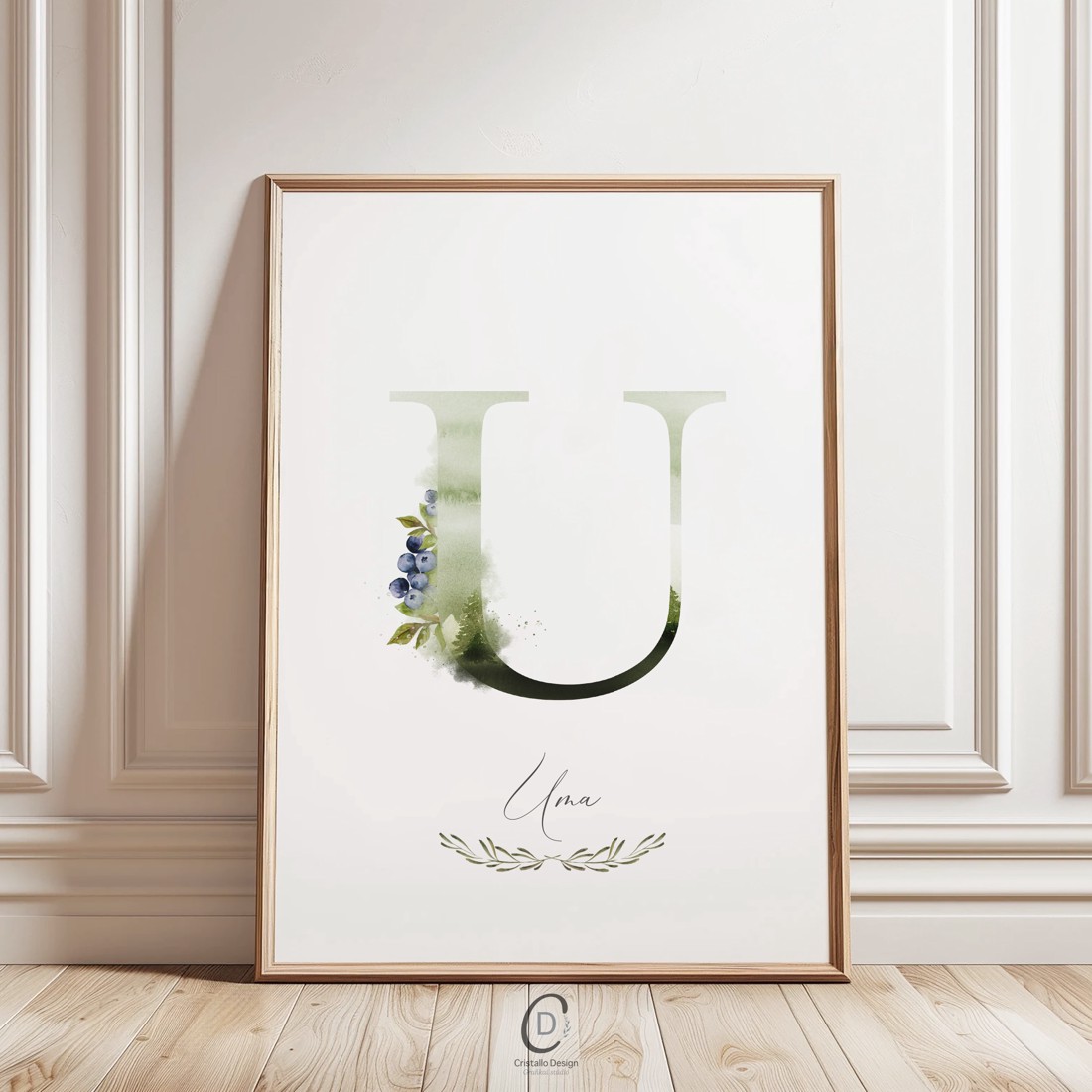 litera U, monogramă, imagine onomastică, decorare, acuarelă artă de perete, personalizată -  - Artynos.ro