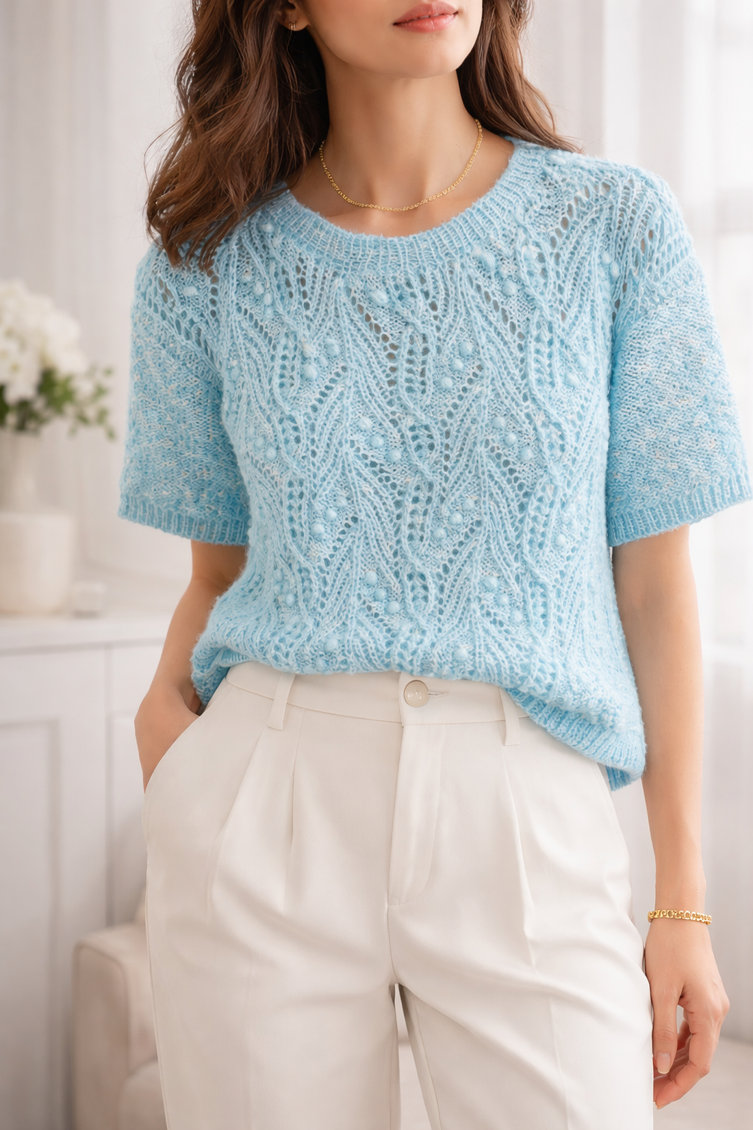 Bluza tricotată manual cu mohair și mătase Delicacy - îmbrăcăminte și modă - haine damă - tricou și top de damă - Artynos.ro