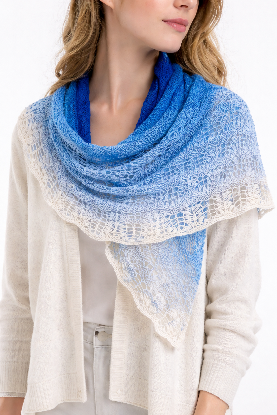 Șal tricotat manual din bumbac SEAVAWE - îmbrăcăminte și modă - eșarfe, pălării, fularuri - șaluri - Artynos.ro