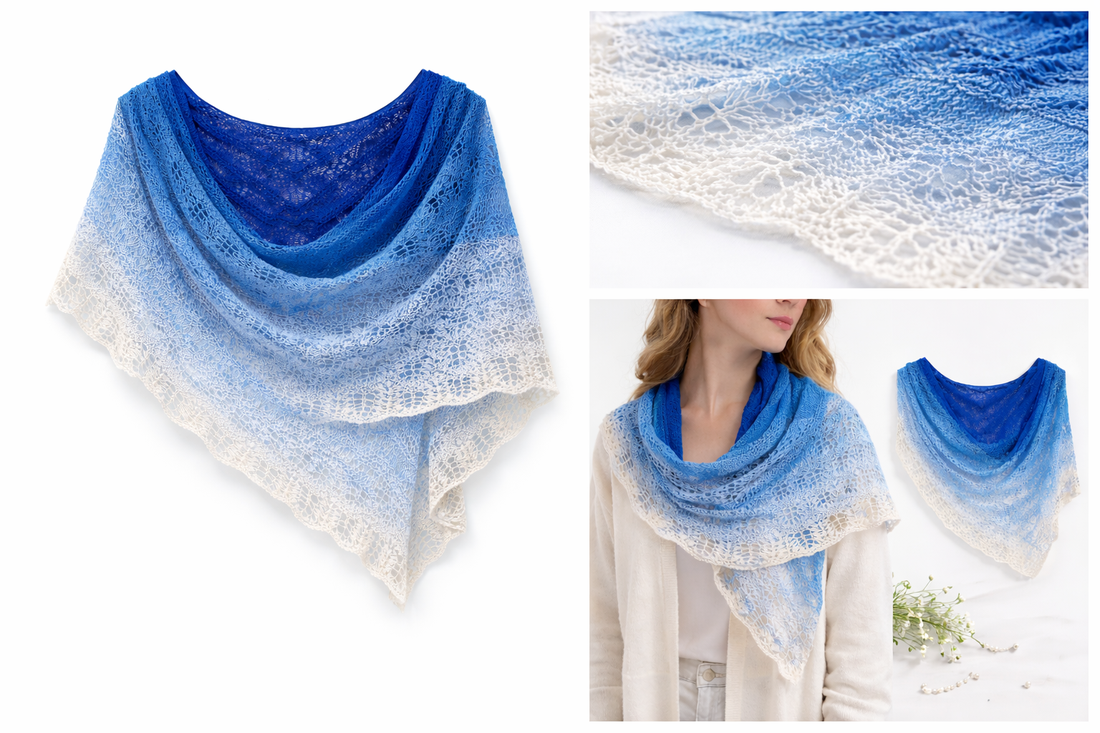 Șal tricotat manual din bumbac SEAVAWE - îmbrăcăminte și modă - eșarfe, pălării, fularuri - șaluri - Artynos.ro