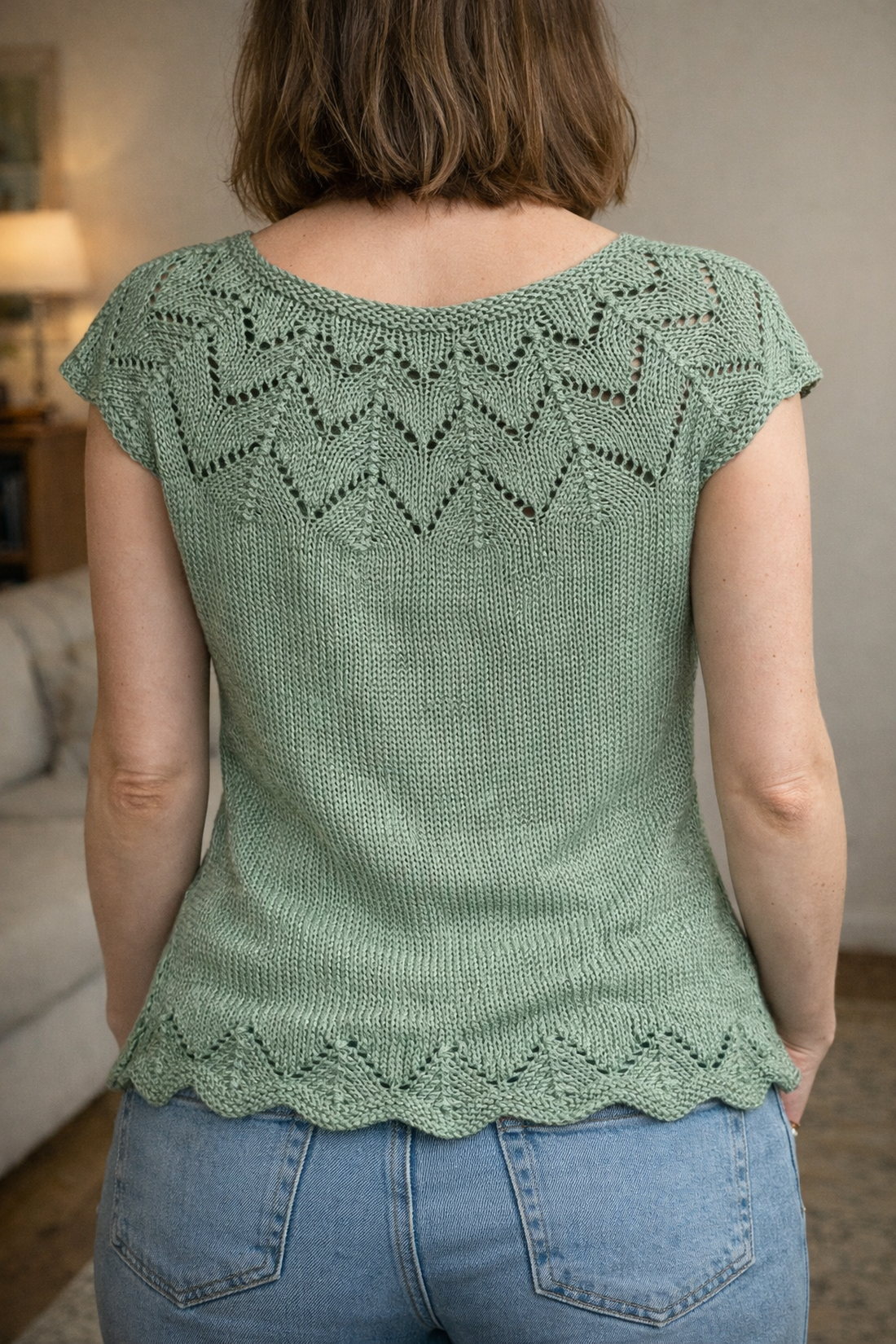 Top fără mâneci tricotat manual din bumbac Green Summer - îmbrăcăminte și modă - haine damă - tricou și top de damă - Artynos.ro