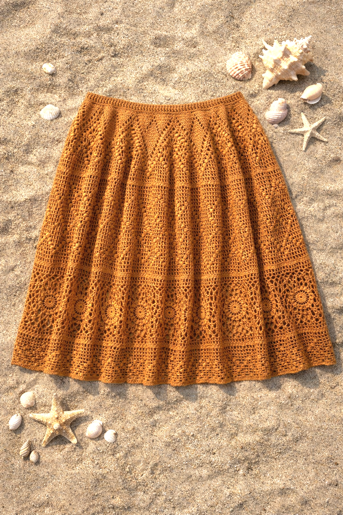 Fustă croșetată manual din bumbac Copper Summer - îmbrăcăminte și modă - haine damă - fustă damă - Artynos.ro