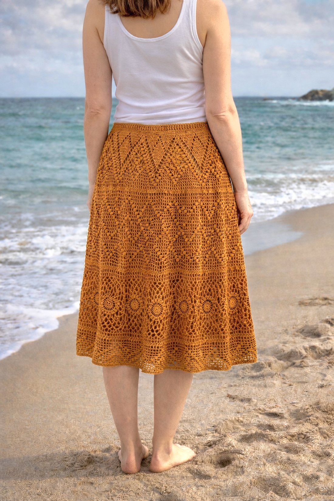 Fustă croșetată manual din bumbac Copper Summer - îmbrăcăminte și modă - haine damă - fustă damă - Artynos.ro