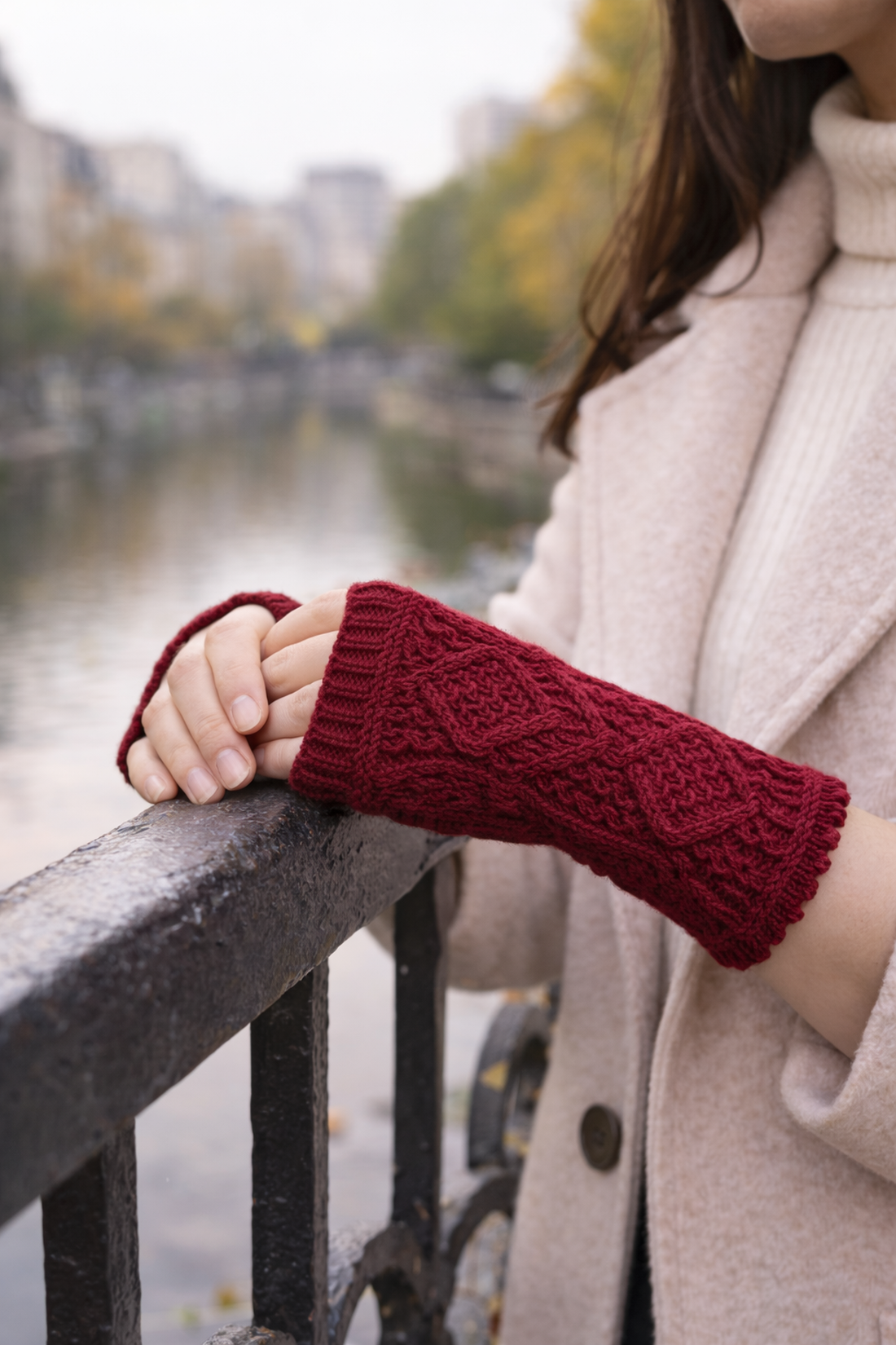 Mănuși lungi fără degete tricotate manual din fir cu lână - îmbrăcăminte și modă - eșarfe, pălării, fularuri - mănușă - Artynos.ro