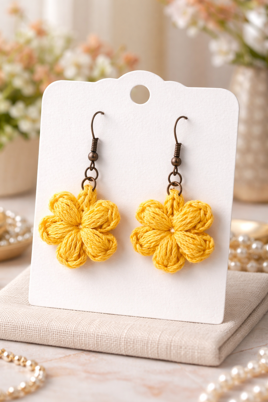 Cercei croșetați manual din bumbac Sun - bijuterii - cercei - cercei croșetați - Artynos.ro