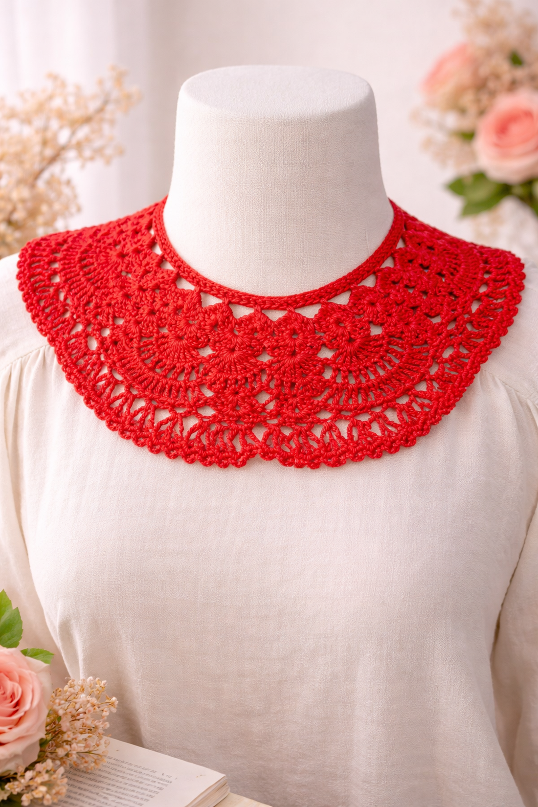 Guler decorativ croșetat manual din bumbac - bijuterii - coliere - chockere - Artynos.ro