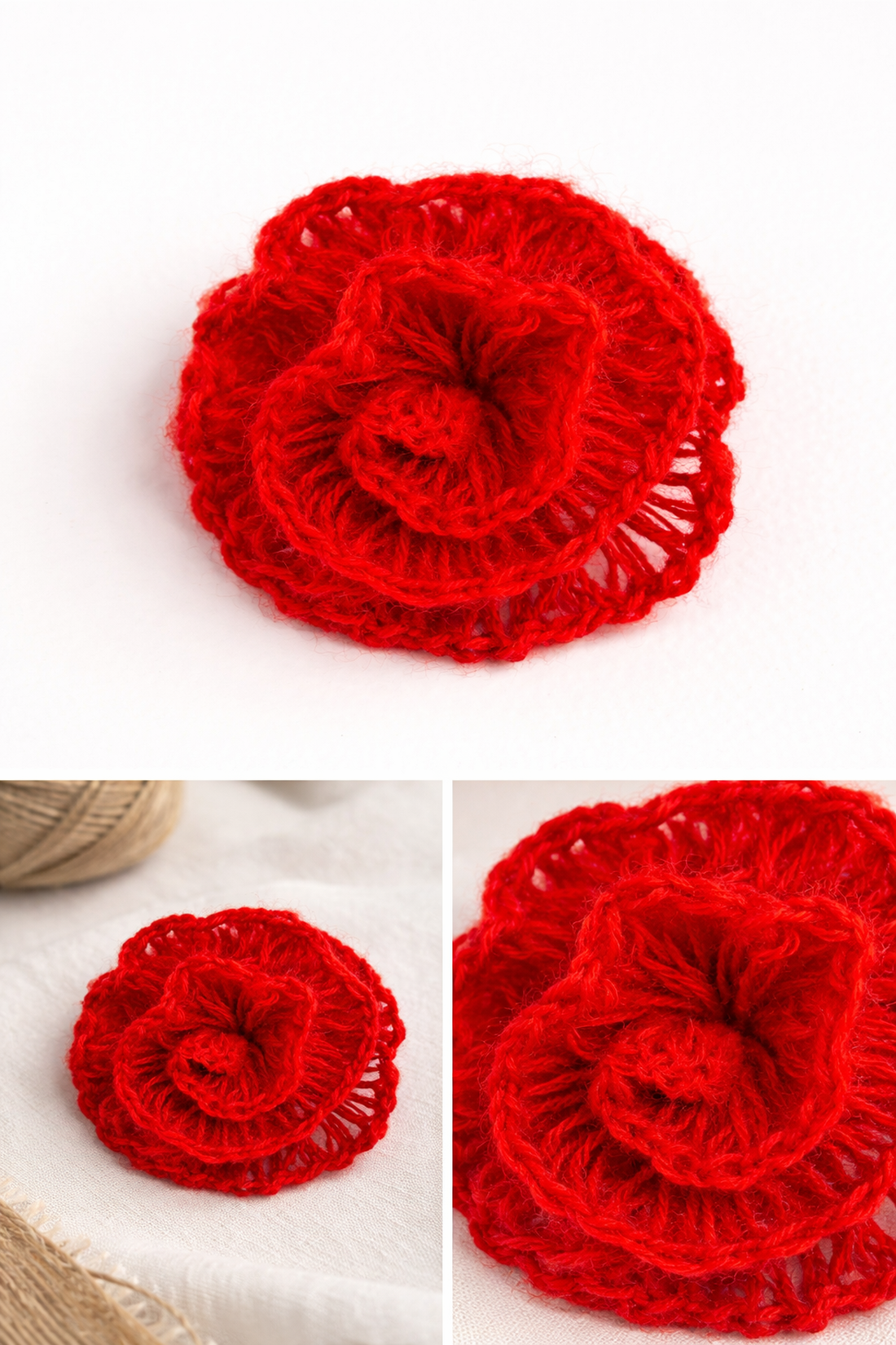 Broșă-Mărțișor croșetată manual Trandafir - bijuterii - broșe - Artynos.ro