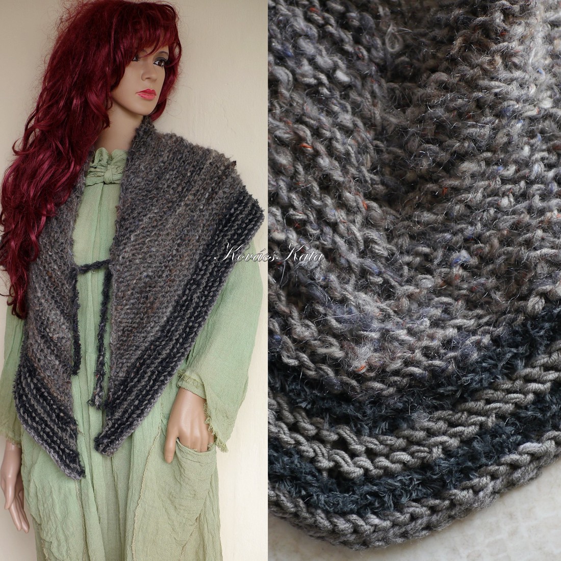 ANGYAL-SZÁRNY - șal romantic tricotat manual / gri - îmbrăcăminte și modă - eșarfe, pălării, fularuri - șaluri - Artynos.ro