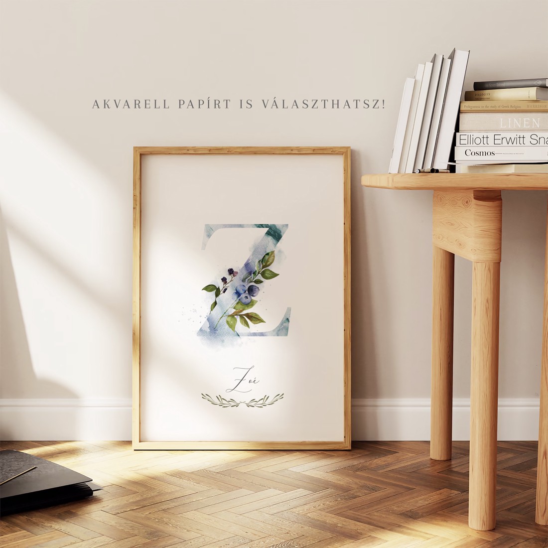 Litera Z, monogramă, imagine onomastică, decor, acuarelă, artă de perete, personalizată -  - Artynos.ro