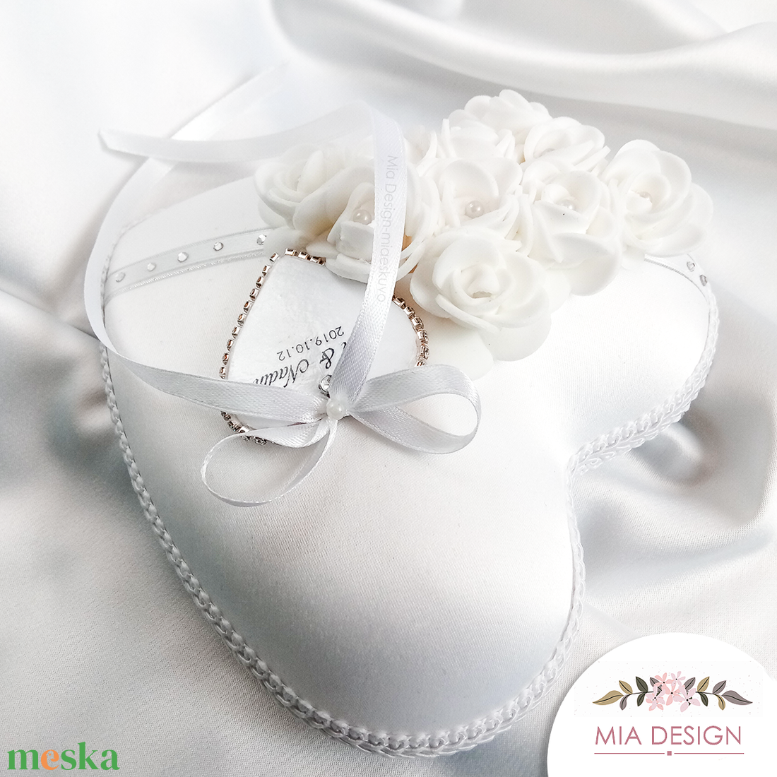Pernă pentru verighete de nuntă Alb ca Zăpada - accesorii nuntă - accesorii de nuntă - suport verighete și perne pentru inele - Artynos.ro