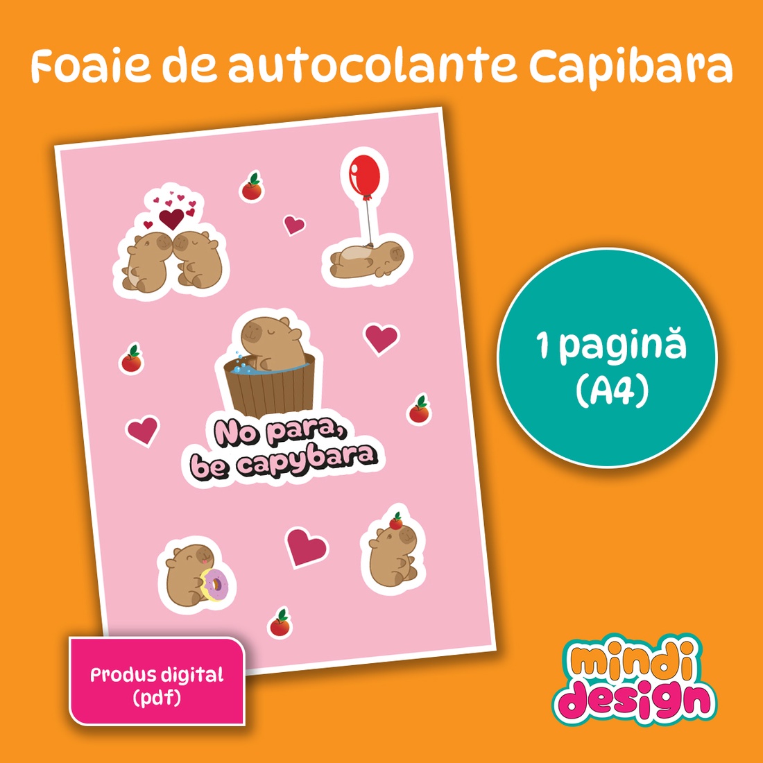 Foaie de autocolante capibara - digitală (pdf) - arte vizuale și accesorii  - grafică, ilustrație - grafică digitală - Artynos.ro