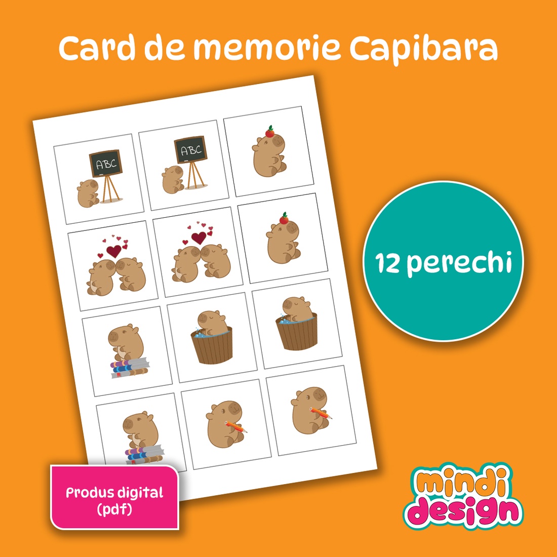 Card de memorie Capibara - digital (pdf) - jucării și echipamente pentru copii - jocuri de gândire - jocuri de memorie - Artynos.ro