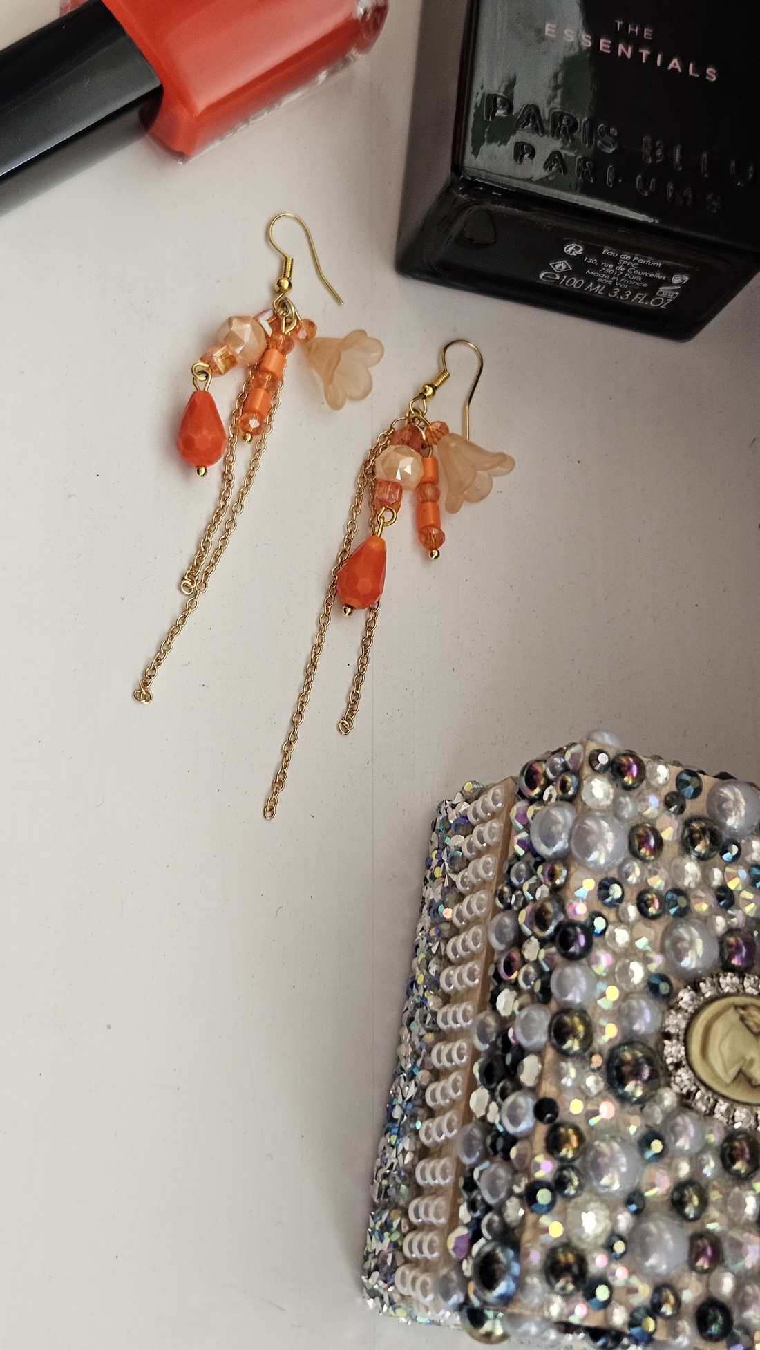 Cercei portocalii unicat  - bijuterii - cercei - cercei din mărgele - Artynos.ro