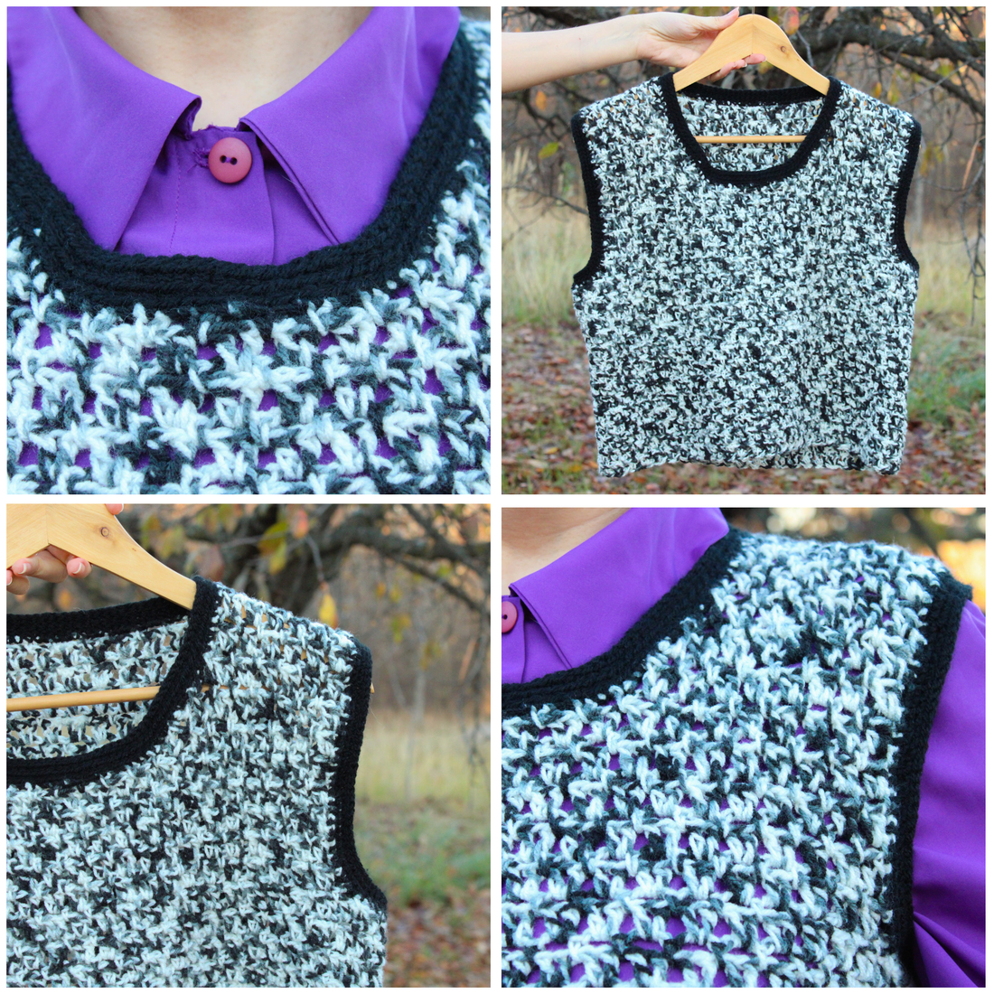 M - Vesta crosetata din fir acrilic multicolor alb-negru - îmbrăcăminte și modă - haine damă - tricou și top de damă - Artynos.ro M - Vesta crosetata din fir acrilic multicolor alb-negru - îmbrăcăminte și modă - haine damă - tricou și top de damă - Artynos.ro