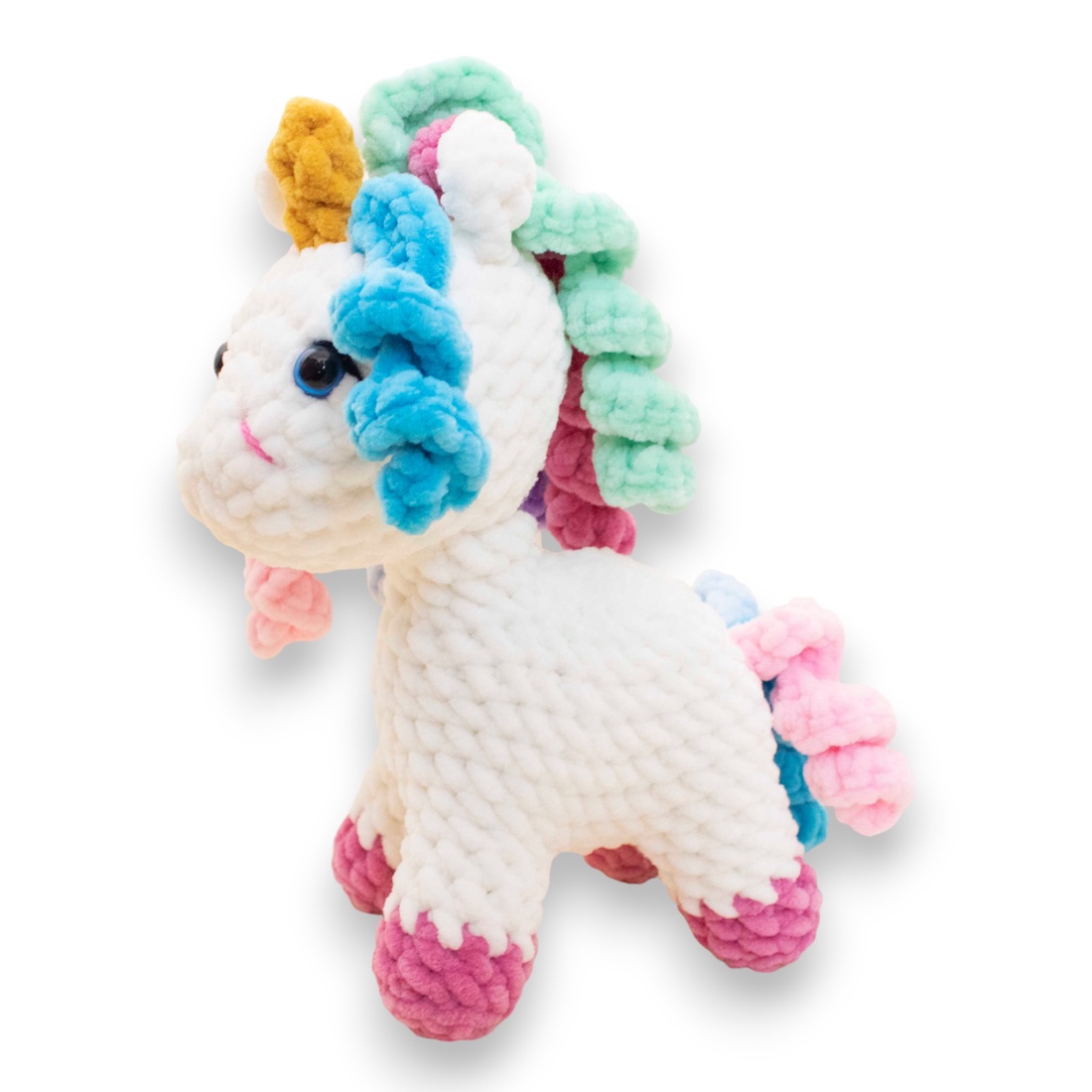 Jucarie din fir plusat - Unicorn mediu crosetat - jucării și echipamente pentru copii - plușuri - figurine de pluș - Artynos.ro