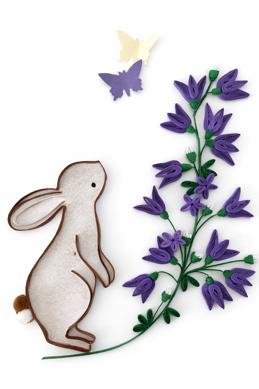 Felicitare de Paște cu iepuraș și flori mov quilling - casă & stil de viață - produse de papetărie - invitații, felicitări - Artynos.ro