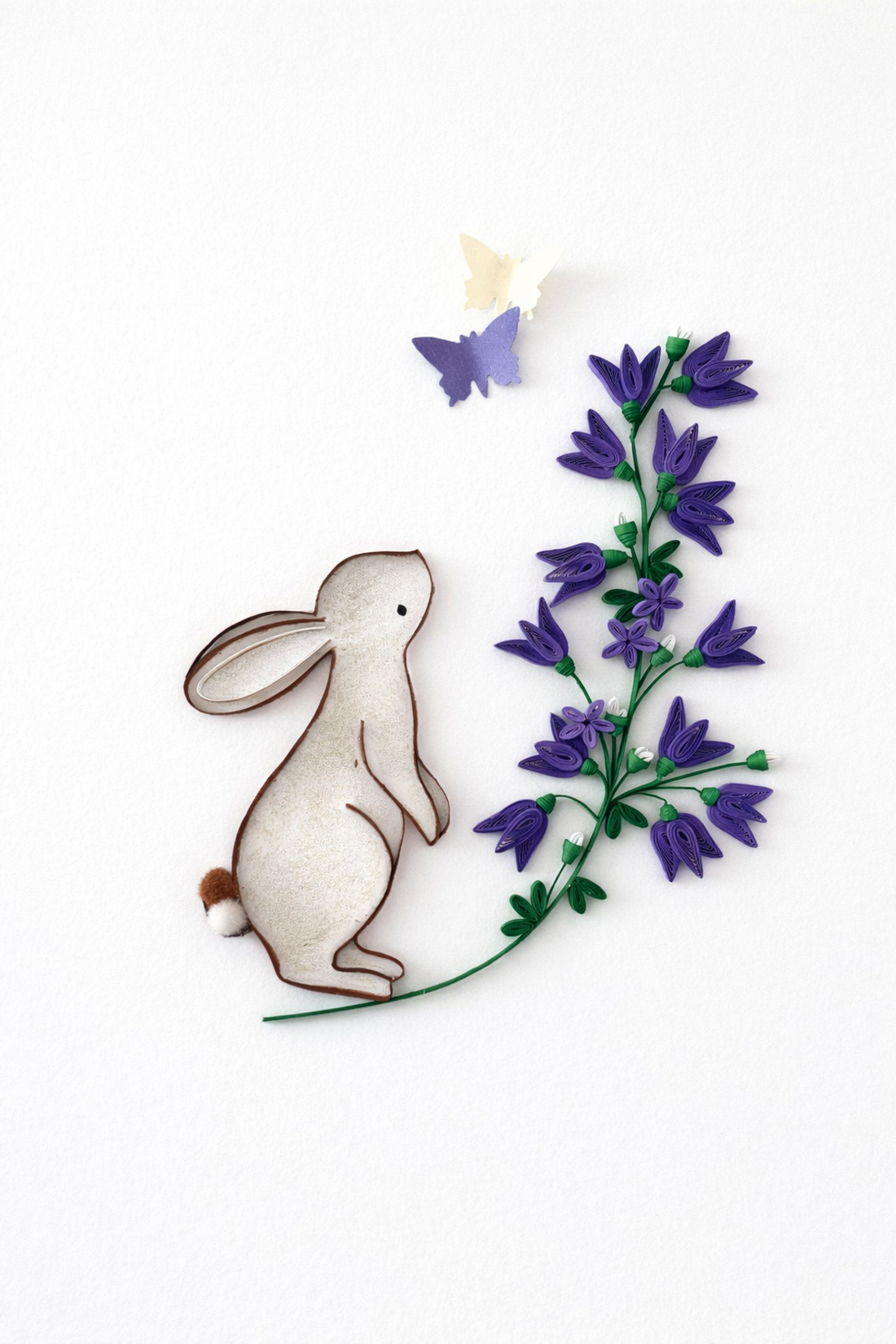 Felicitare de Paște cu iepuraș și flori mov quilling - casă & stil de viață - produse de papetărie - invitații, felicitări - Artynos.ro