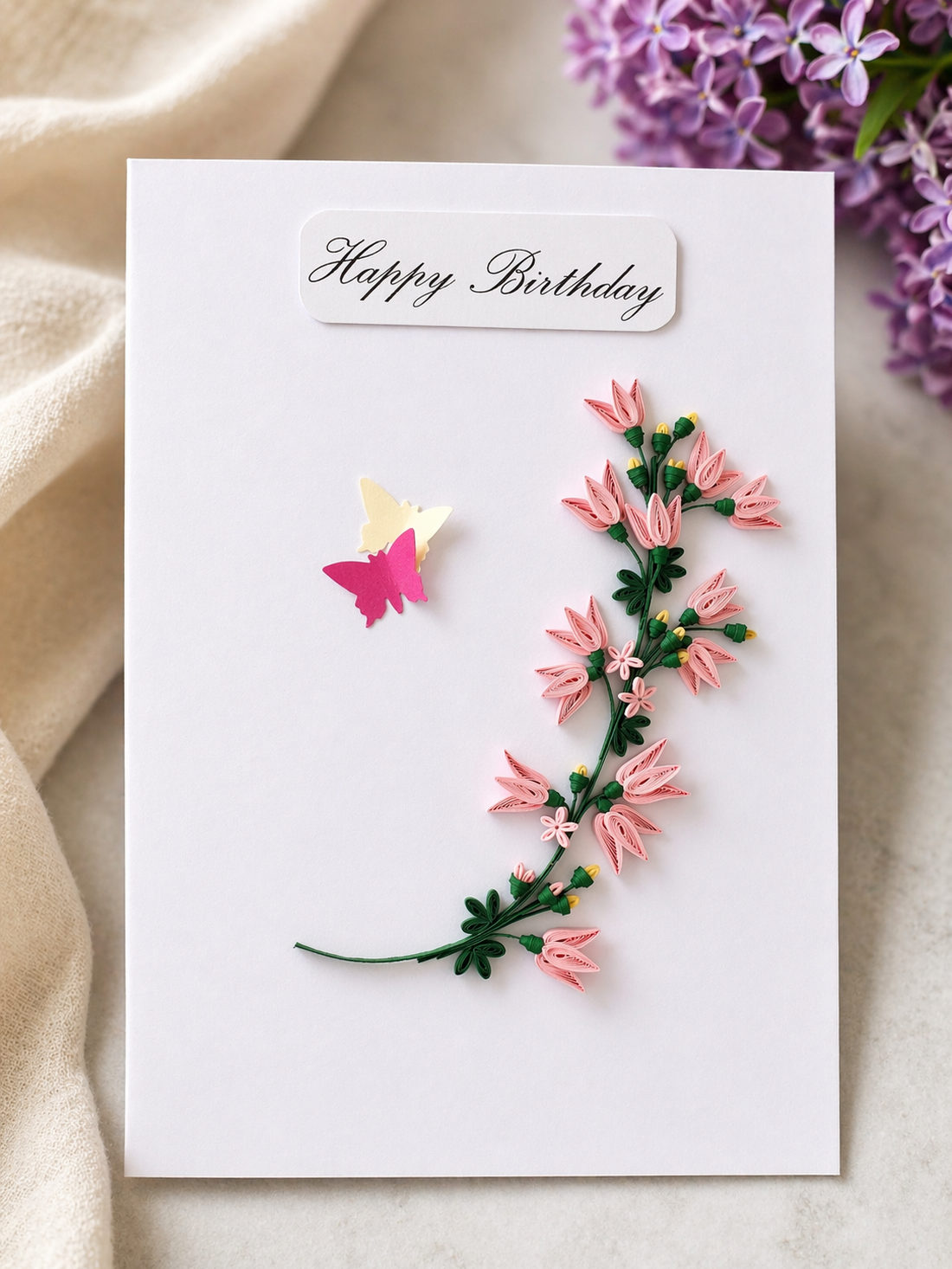 Felicitare handmade quilling Happy Birthday, Felicitare de primăvara - casă & stil de viață - produse de papetărie - invitații, felicitări - Artynos.ro