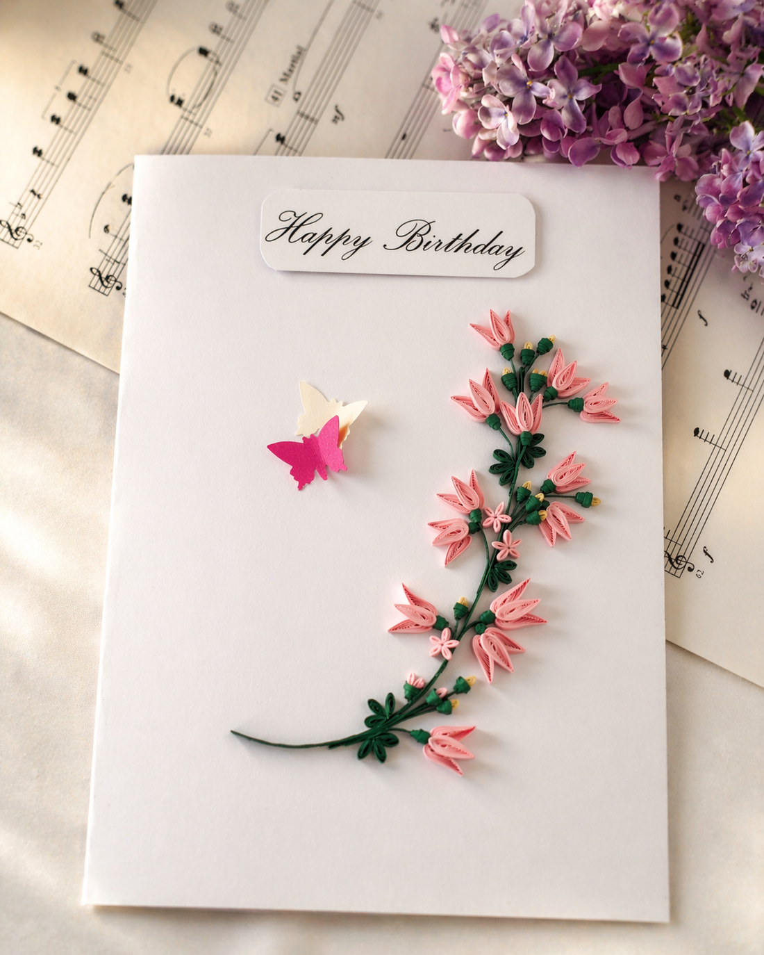 Felicitare handmade quilling Happy Birthday, Felicitare de primăvara - casă & stil de viață - produse de papetărie - invitații, felicitări - Artynos.ro