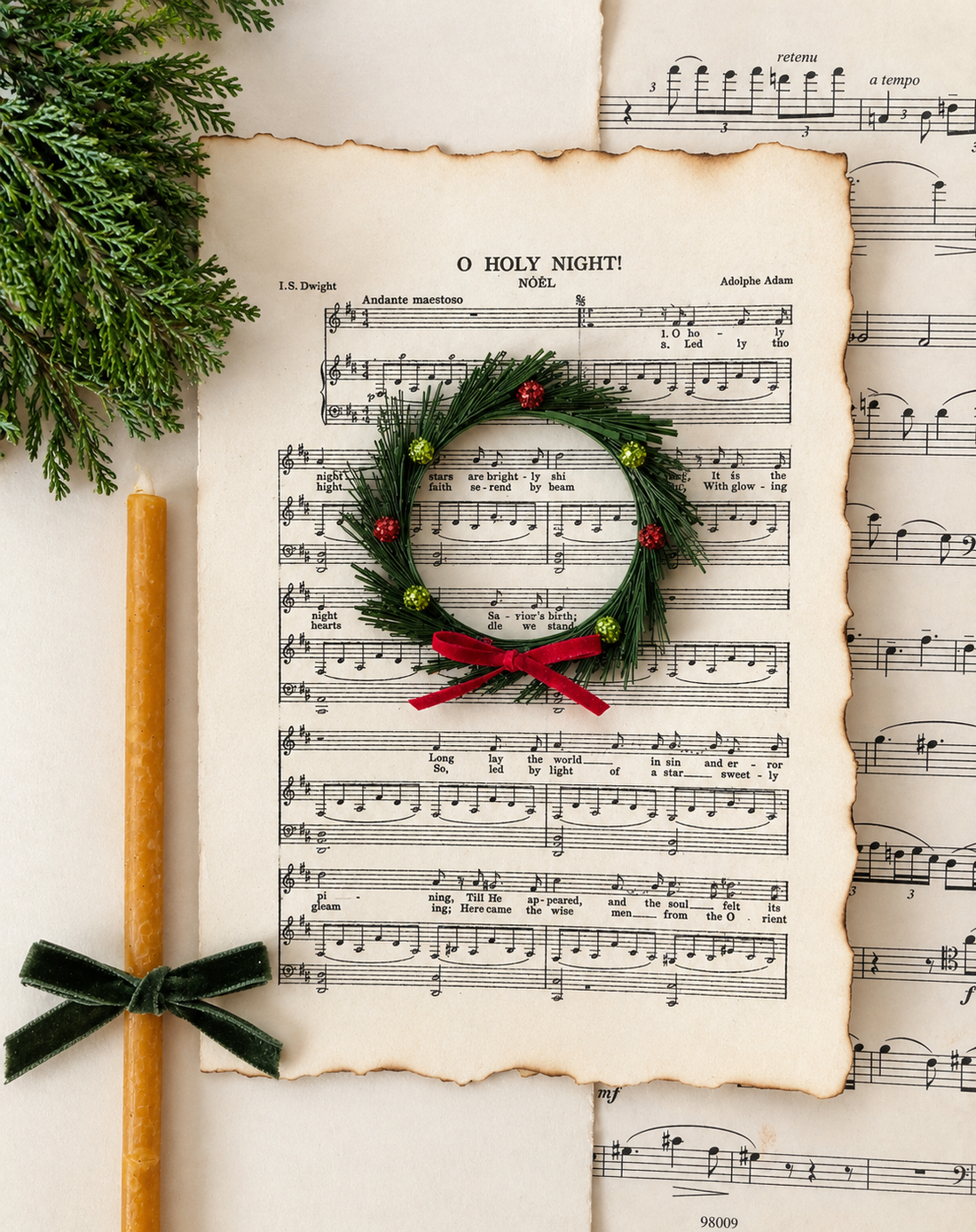 O Holy Night, Felicitare de Crăciun cu coroniță - crăciun - accesorii cadou de crăciun - felicitări de crăciun - Artynos.ro