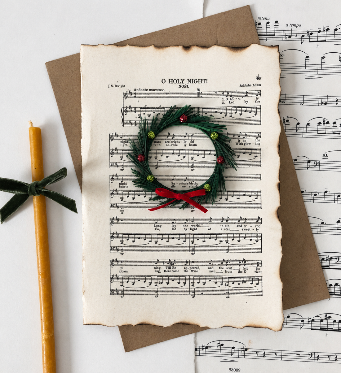 O Holy Night, Felicitare de Crăciun cu coroniță - crăciun - accesorii cadou de crăciun - felicitări de crăciun - Artynos.ro