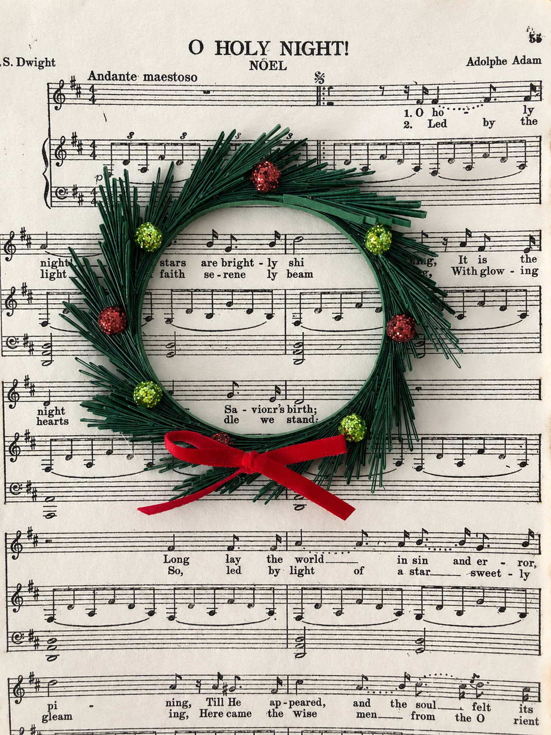 O Holy Night, Felicitare de Crăciun cu coroniță - crăciun - accesorii cadou de crăciun - felicitări de crăciun - Artynos.ro