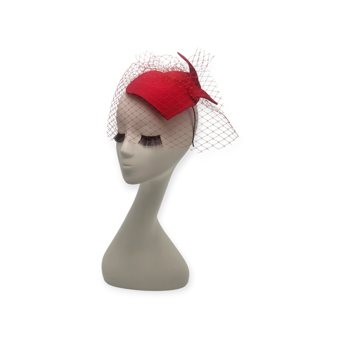 Pălărie Red Heart Fascinator din fetru din lână, cu voaletă roșie - îmbrăcăminte și modă - eșarfe, pălării, fularuri - pălărie - Artynos.ro