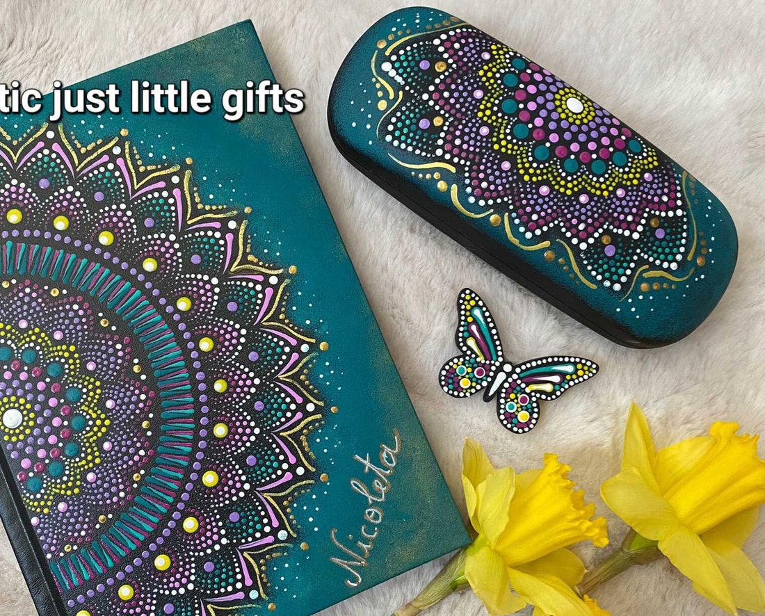 Toc ochelari pictat manual in tehnica mandala dots - genți și portofele - portofele, huse, suporturi - suport de ochelari - Artynos.ro