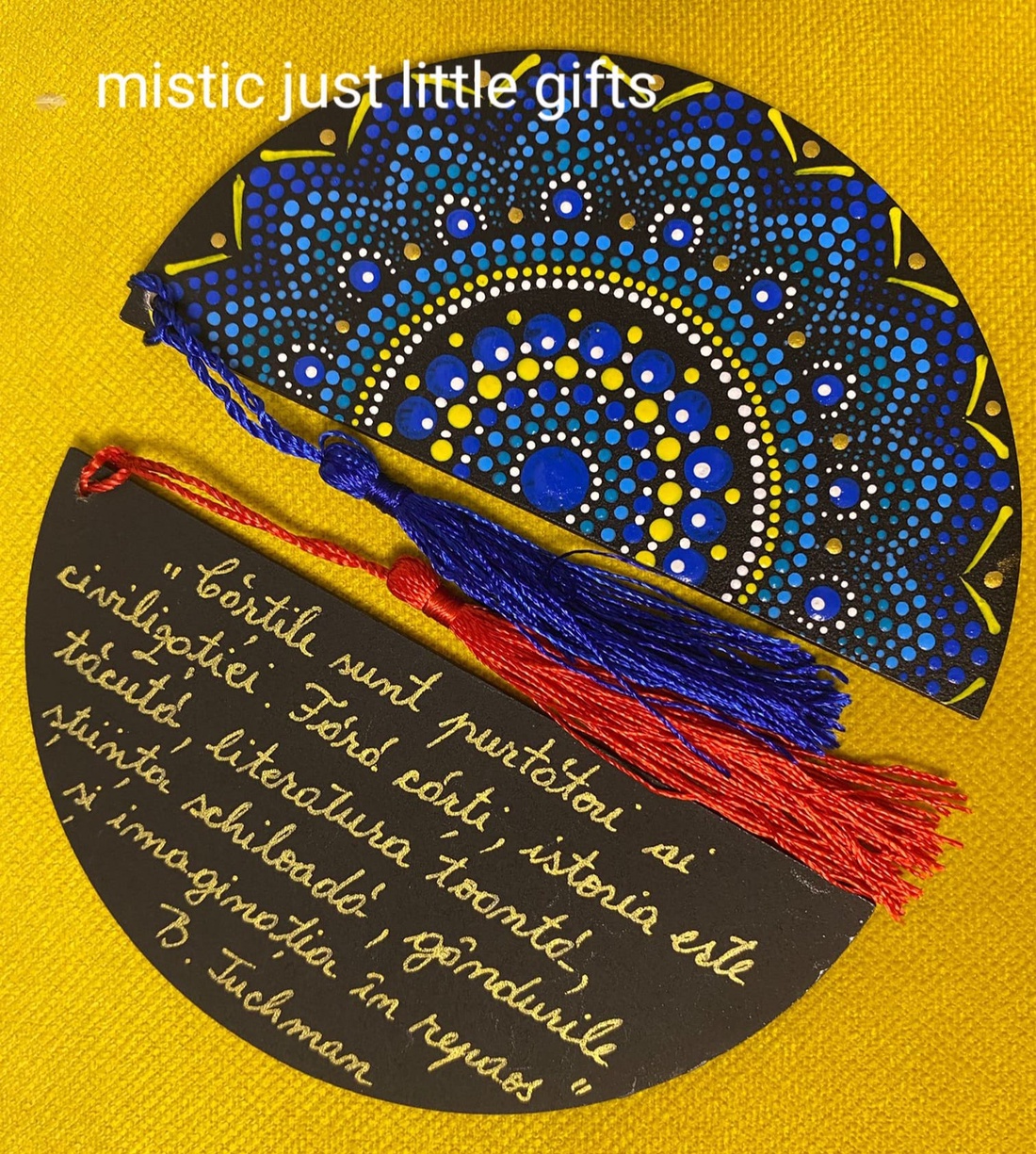 Semn de carte personalizabil, pictat manual in tehnica mandala dots - cărți și creații cu tematică muzicală, cadouri - semn de carte - Artynos.ro