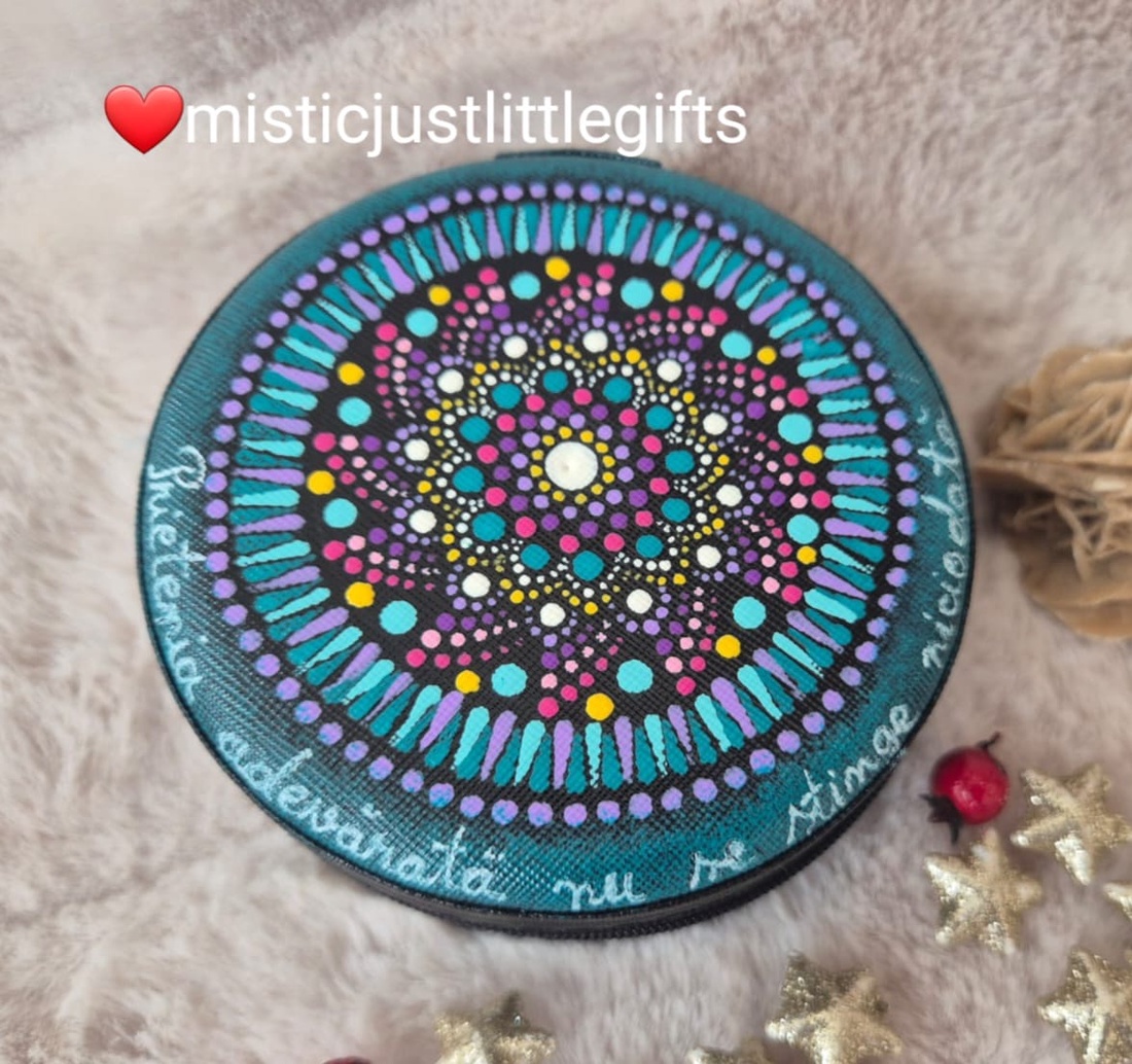 Cutie de bijuterii pictata manual in tehnica mandala dots - bijuterii - suporturi și cutii de bijuterii - cutii de bijuterii - Artynos.ro