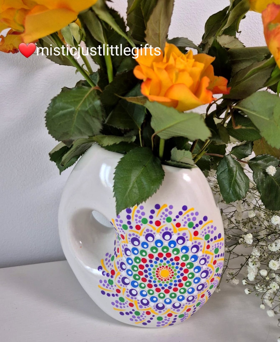 Vaza ceramica pictata manual in tehnica mandala dots - casă & stil de viață - decorațiuni de casă - accesorii florale - vaze - Artynos.ro