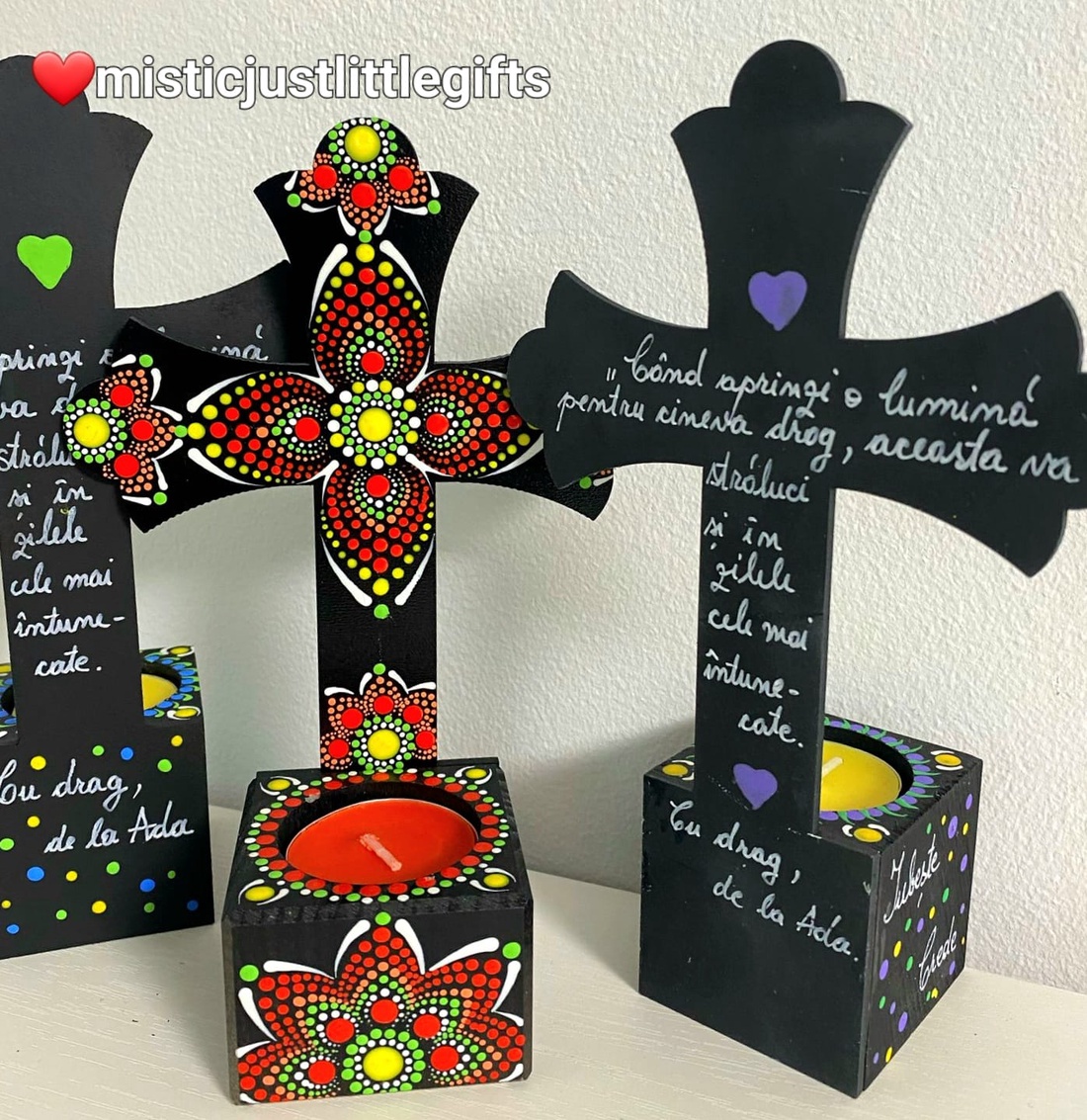 Candela  cruce personalizabila, pictata manual in tehnica mandala dots - casă & stil de viață - accesorii religioase - cruce - Artynos.ro