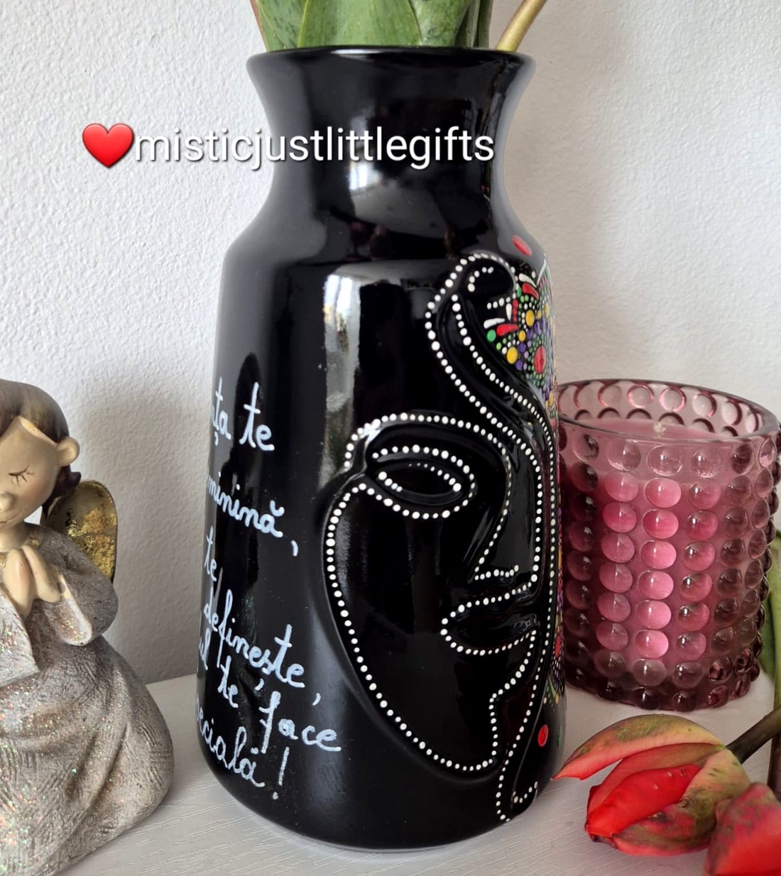 Vaza ceramica pictata manual in tehnica mandala dots - casă & stil de viață - decorațiuni de casă - accesorii florale - vaze - Artynos.ro