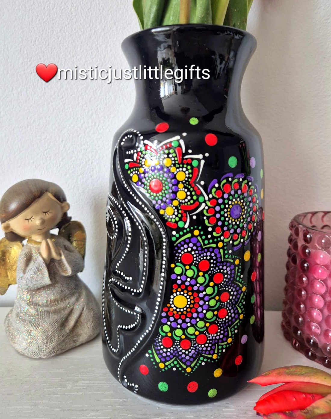 Vaza ceramica pictata manual in tehnica mandala dots - casă & stil de viață - decorațiuni de casă - accesorii florale - vaze - Artynos.ro